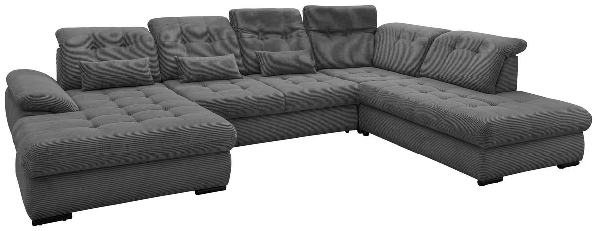 Wohnlandschaft mit Bettkasten Rigatti Grau B: 387 cm - Schwarz/Grau, MODERN, Textil (184/387/252cm) - Livetastic