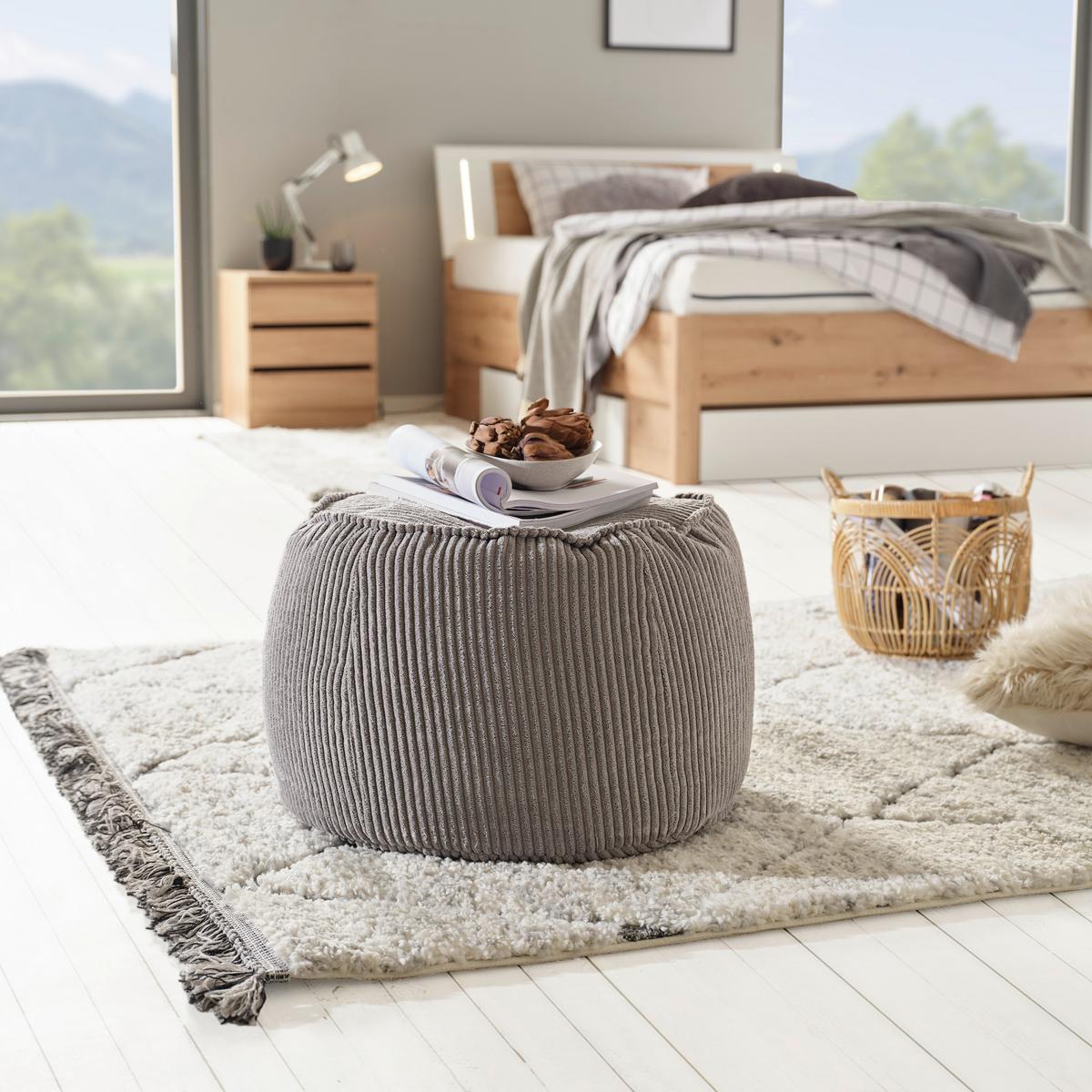 Hocker Regina Cord Hellgrau Sitz Gepolstert - Hellgrau, MODERN, Textil (38/60cm)