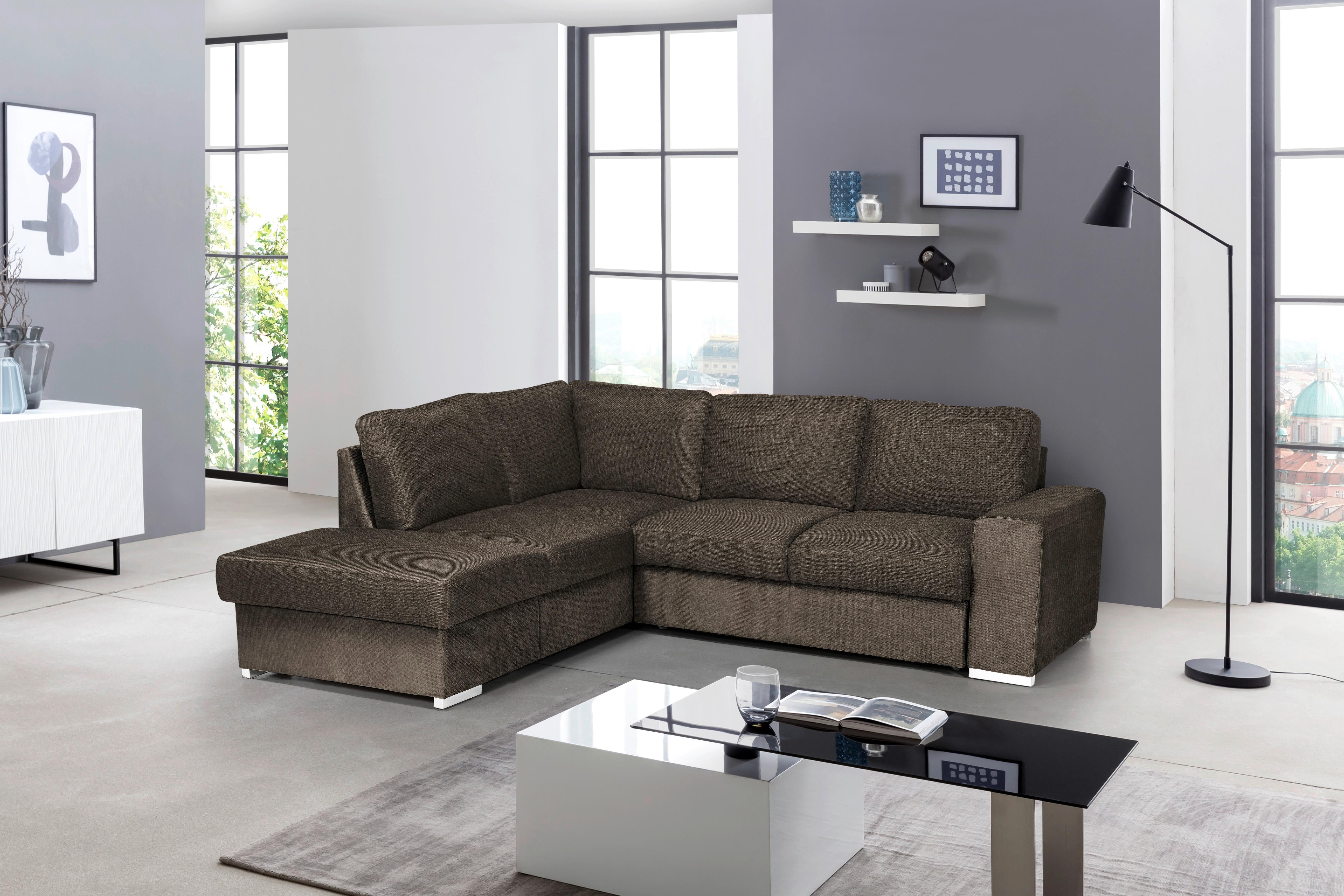 Rozkládací Sedací Souprava Eddi - Espresso, Levý Roh - tmavě hnědá/barvy chromu, Design, textil/plast (213/248cm) - MID.YOU