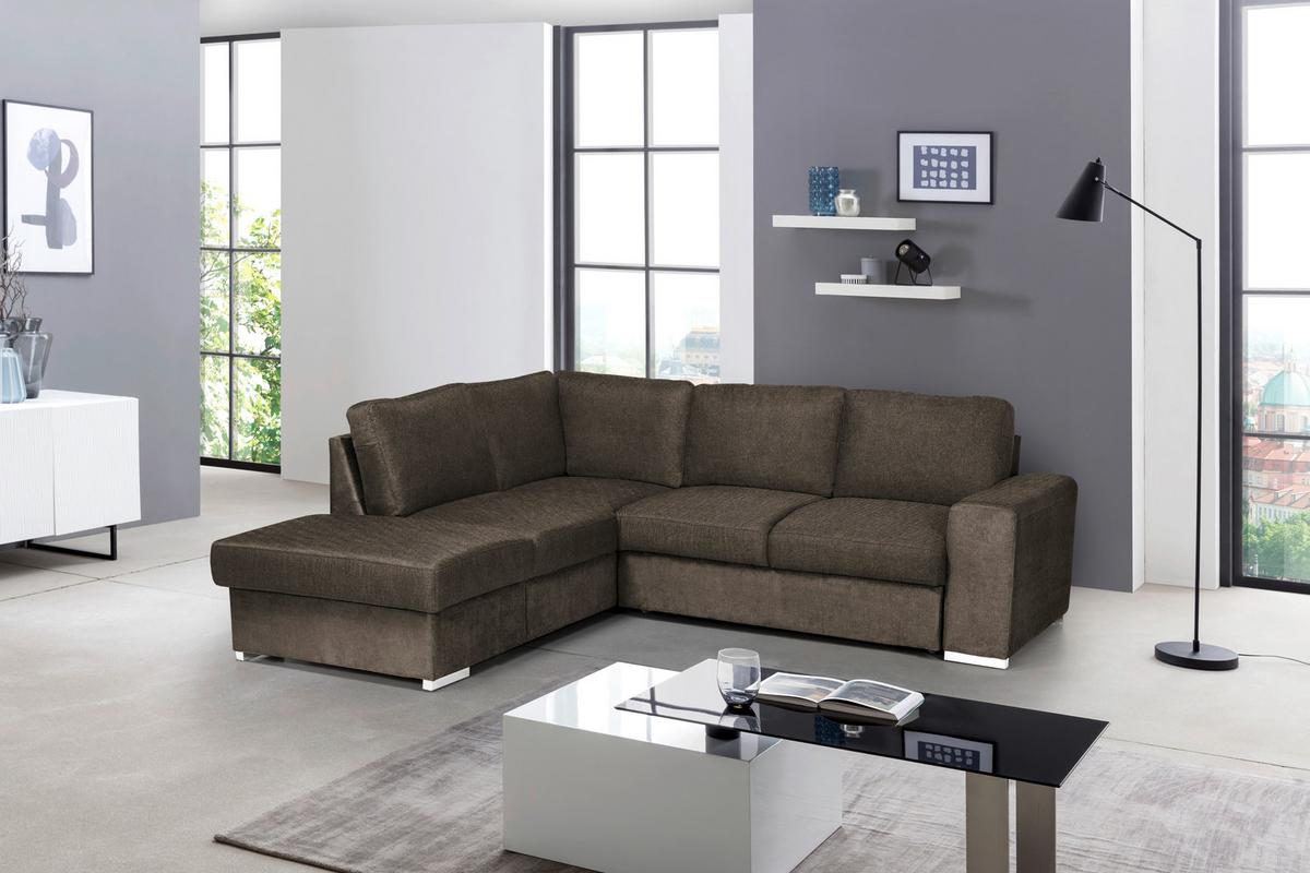 Eckosfa Mit Schlaffunktion Eddi Inkl. Bettkasten Dunkelbraun - Chromfarben/Dunkelbraun, KONVENTIONELL, Textil (213/248cm) - MID.YOU