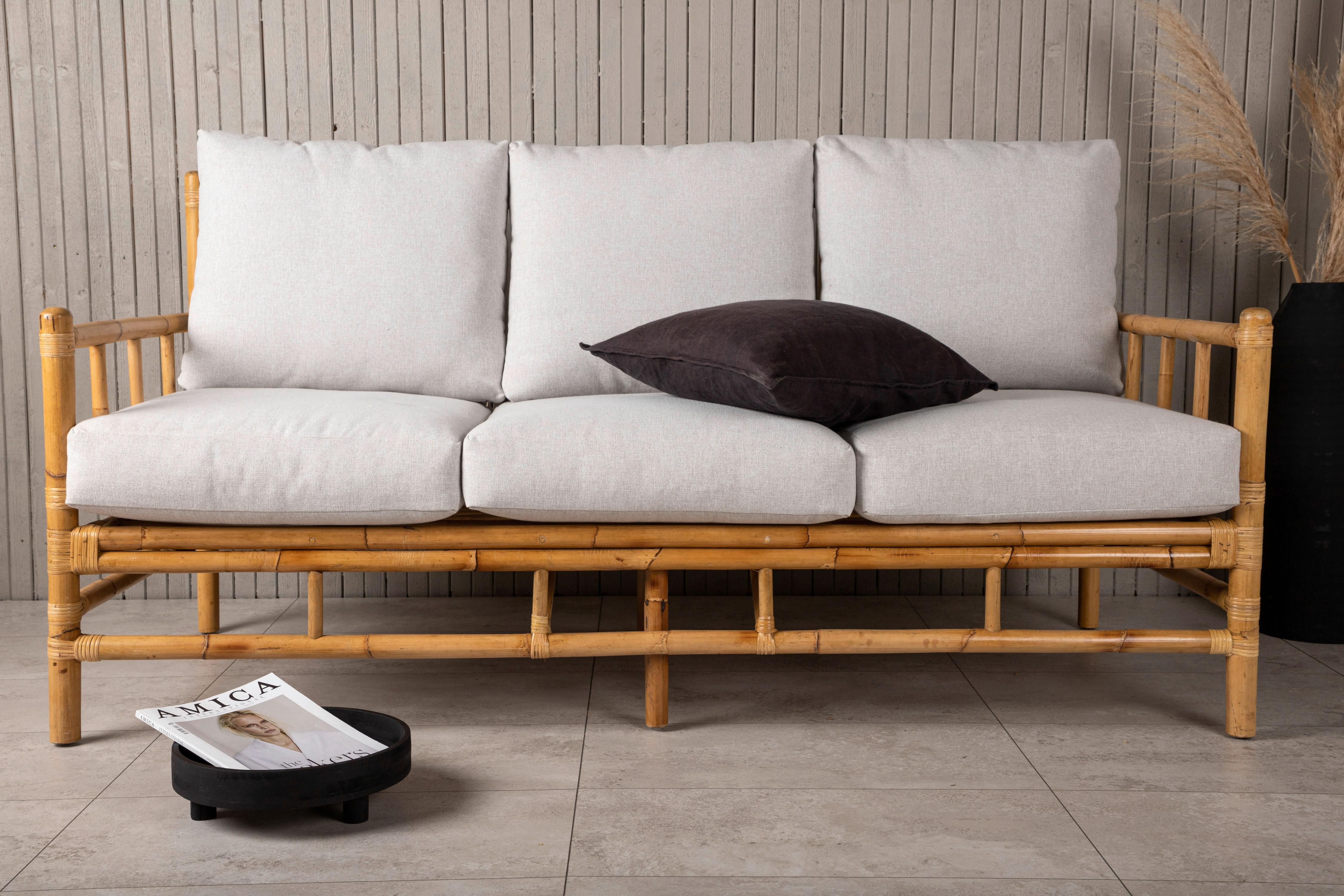Loungesofa Cane - Hellbraun/Creme, KONVENTIONELL, Holz/Textil (180/88/77cm) - Gardenson