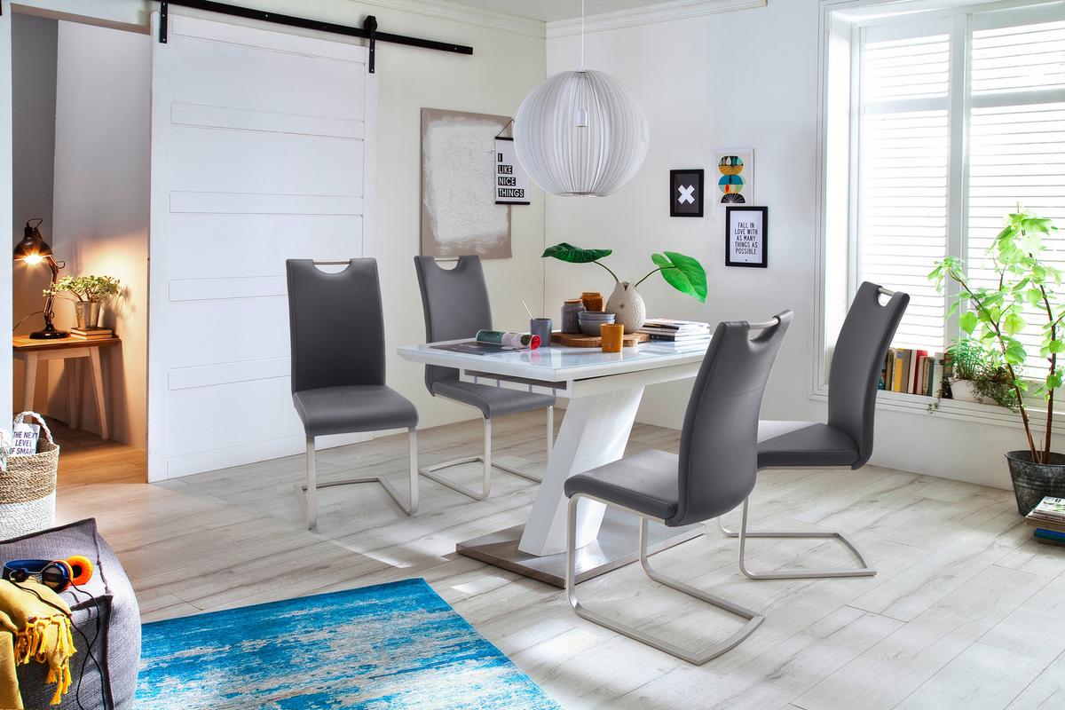 Esstisch Ausziehbar Galina 120-160x80 Cm Weiß - Edelstahlfarben/Weiß, Design, Glas/Holzwerkstoff (120-160/80/76cm) - Livetastic