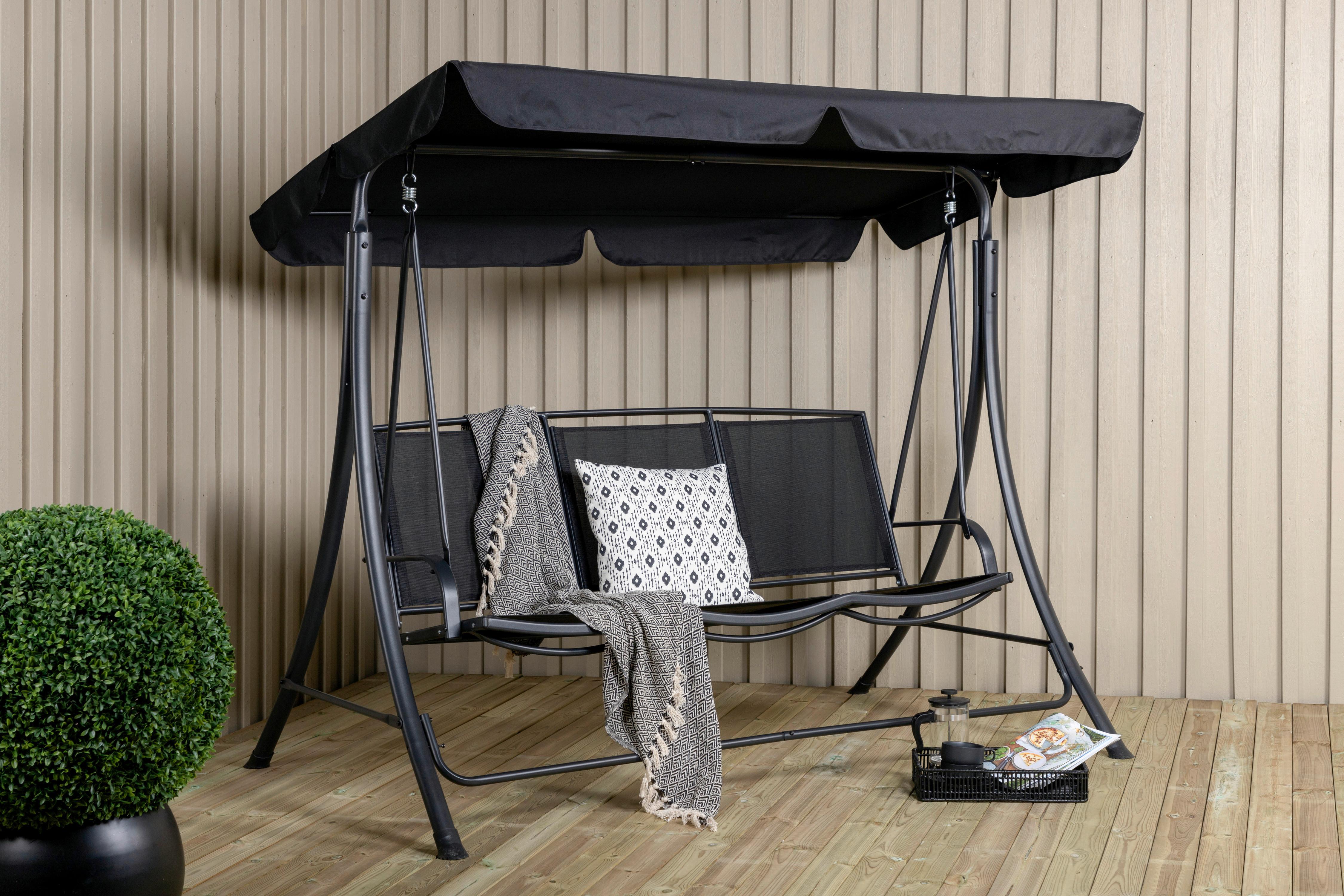 Hollywoodschaukel Madras - Schwarz, KONVENTIONELL, Textil/Metall (203/160/122cm) - Gardenson