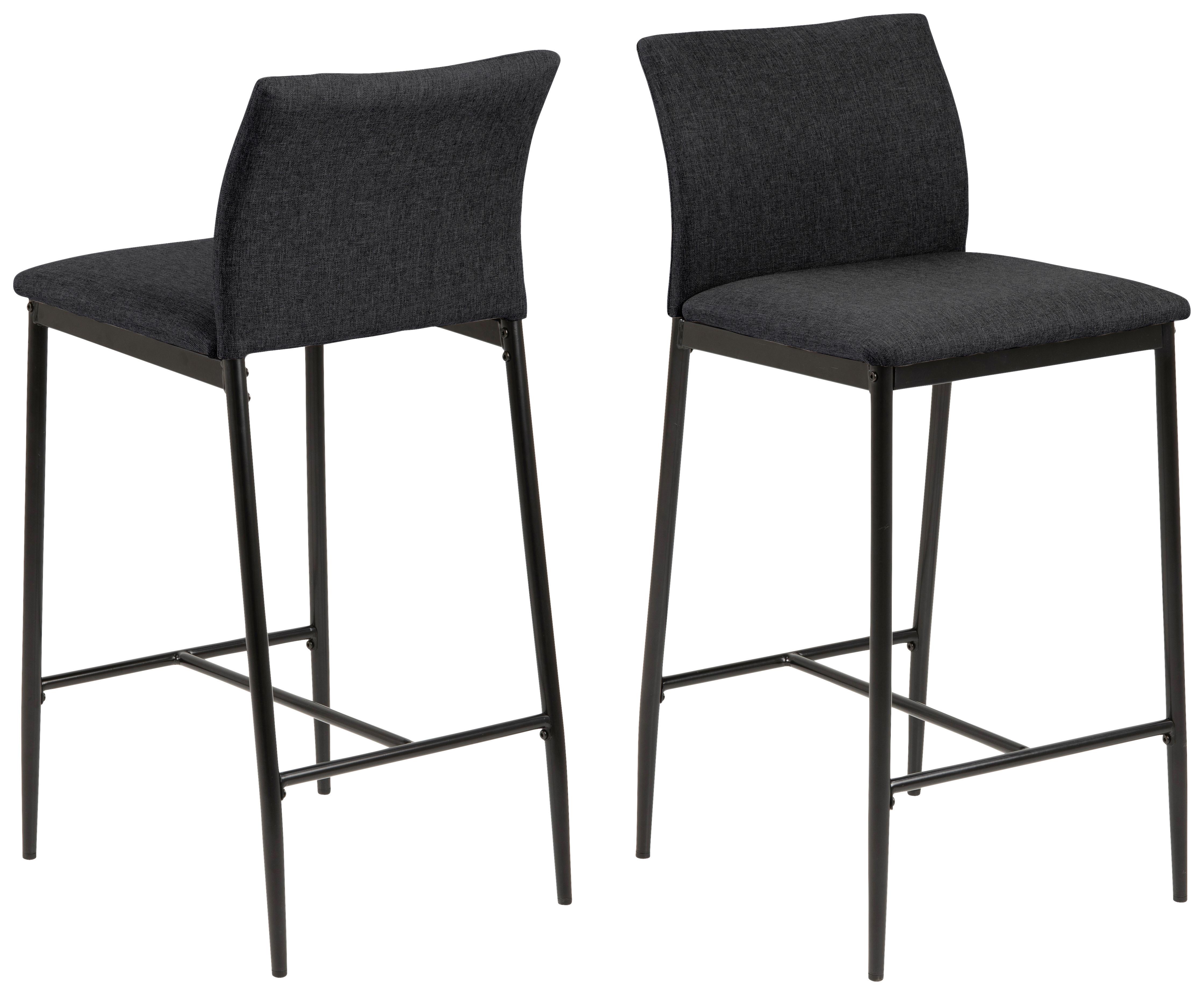 Barhocker mit Lehne Gepolstert Demina Schwarz - Schwarz/Grau, KONVENTIONELL, Textil/Metall (41/90,5/48,5cm) - MID.YOU