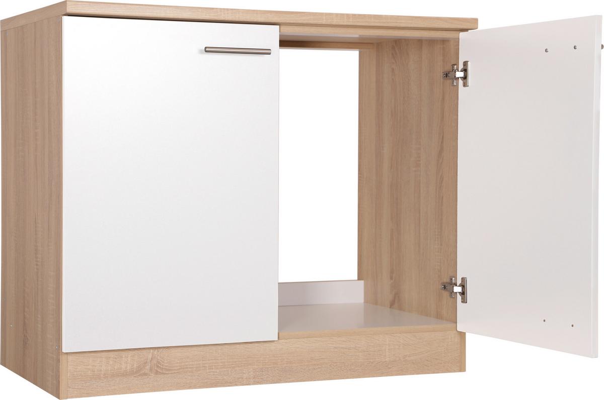 Spülenunterschrank Merle Weiß/Eiche Dekor B:100cm - Eichefarben/Weiß, Basics, Holzwerkstoff (100/84,8/60cm) - Respekta