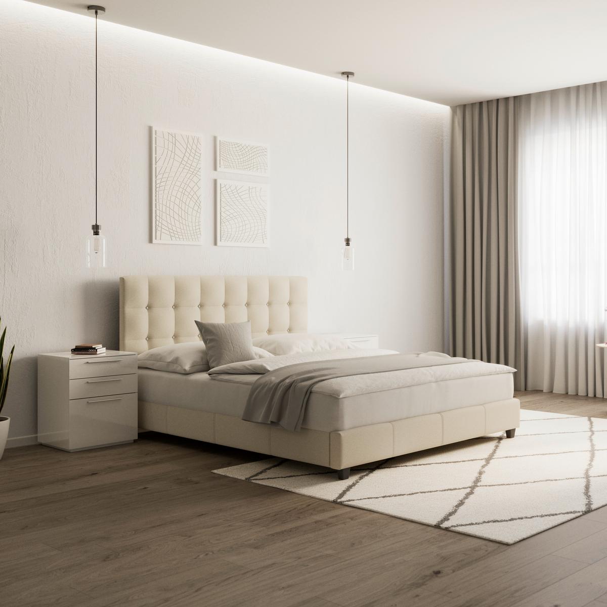 Čalúnená posteľ FREDERICO 180x200, béžová - čierna/béžová, Modern, kov/drevo (180/200cm) - Bessagi Home