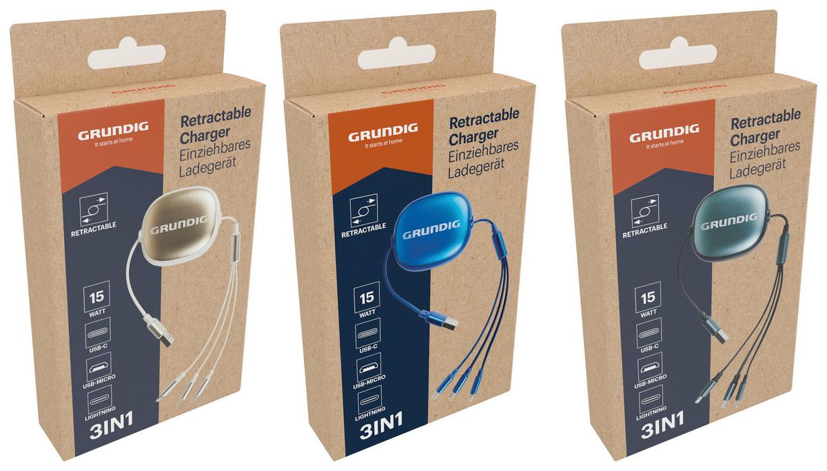 USB-LADEKABEL 3 Adapter - Blau/Beige, Basics, Kunststoff/Metall (9,3/3/16,3cm) - Grundig