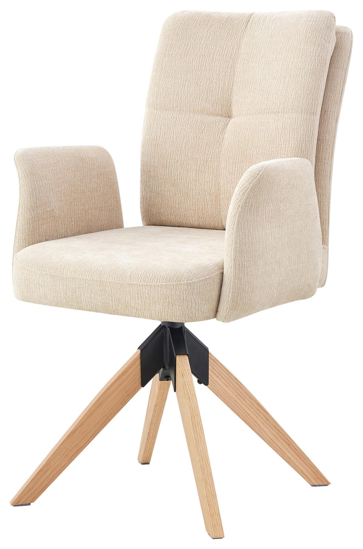 Armlehnstuhl Matei Webstoff beige, B: 60 cm - Beige/Naturfarben, KONVENTIONELL, Holz/Textil (60/94/66cm) - Livetastic