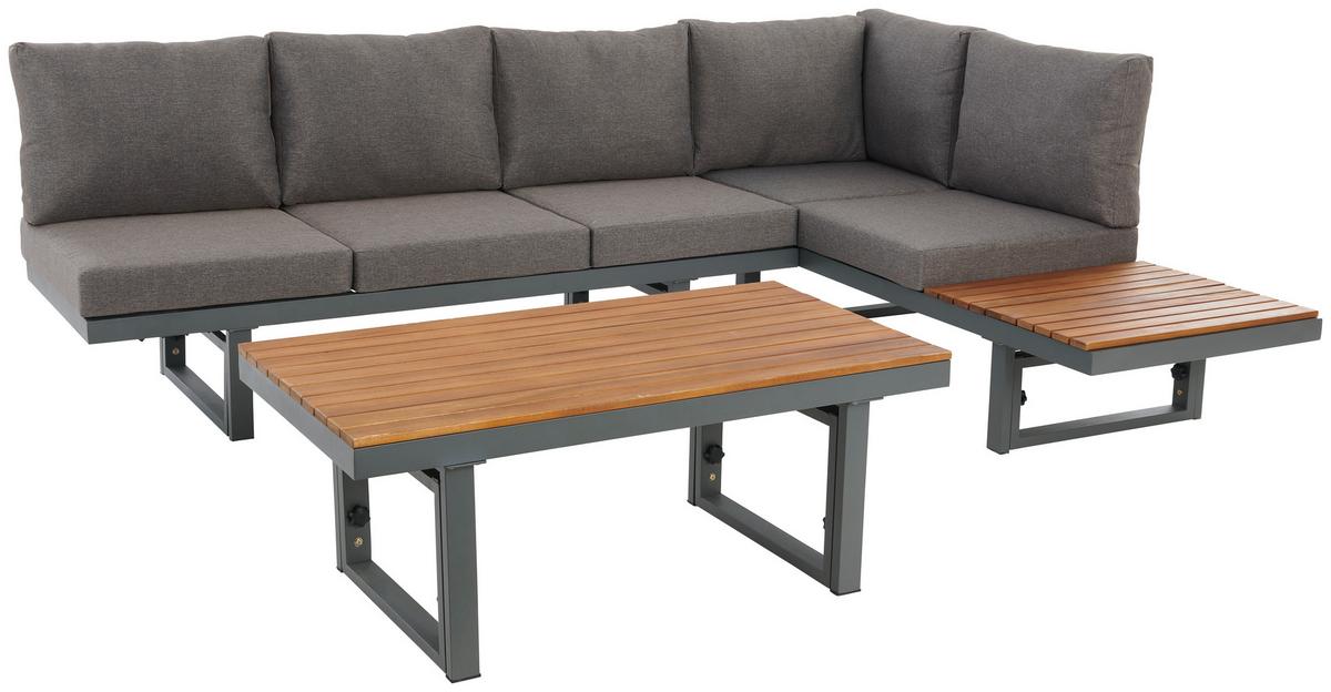 Loungegarnitur 3-Tlg Paris Aus Akazienholz/Stahl mit Kissen - Grau/Teakfarben, MODERN, Holz/Metall (240/177/42/51cm) - Beldano