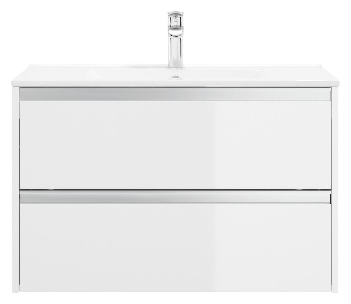 Waschbecken mit Unterschrank Nena B: 80 cm Weiß - Weiß, Basics, Keramik/Holzwerkstoff (80cm) - MID.YOU