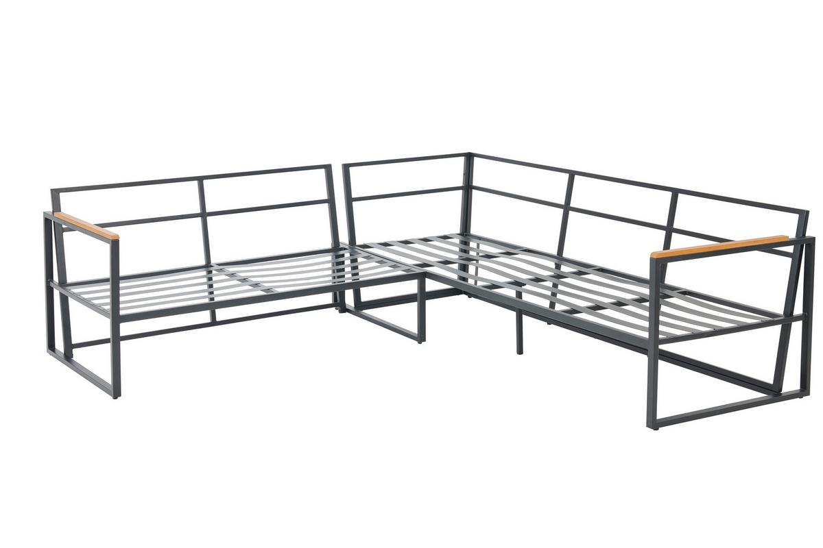 Loungegarnitur 3-tlg. Catania Stahl/holz/textil Mit Kissen - Schwarz/Grau, MODERN, Glas/Holz (206/206cm) - Beldano