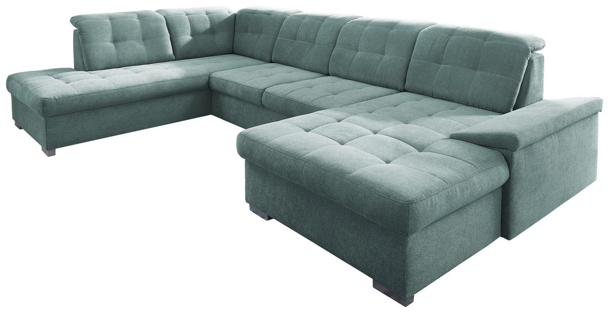 Wohnlandschaft Zira Mit Schlaffunktion Mintgrün - Chromfarben/Mintgrün, Design, Textil (212/330/169cm) - Livetastic