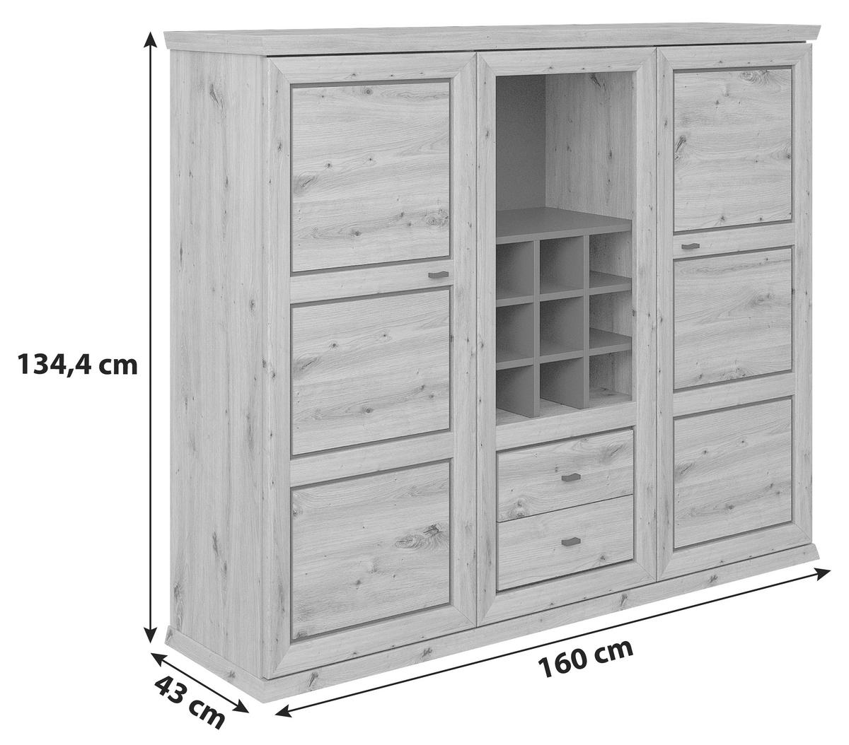 Magasszekrény Harvey - tölgyfa színű/antracit, Konventionell, faalapú anyag (160/134,4/43cm)
