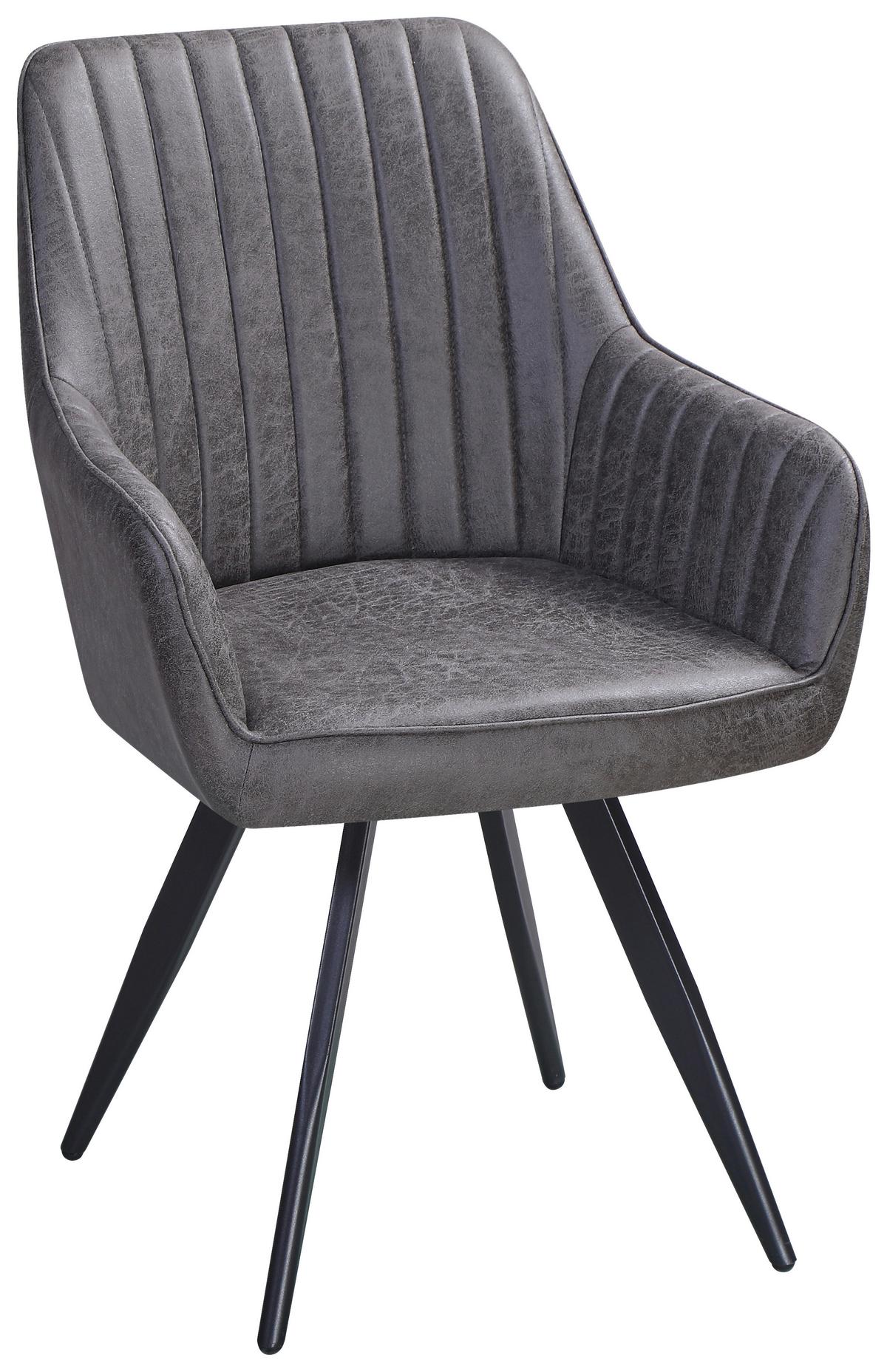 Stuhl Bella Webstoff Braun, 360° drehbar - Schwarz/Braun, KONVENTIONELL, Textil/Metall (63/90/61cm)