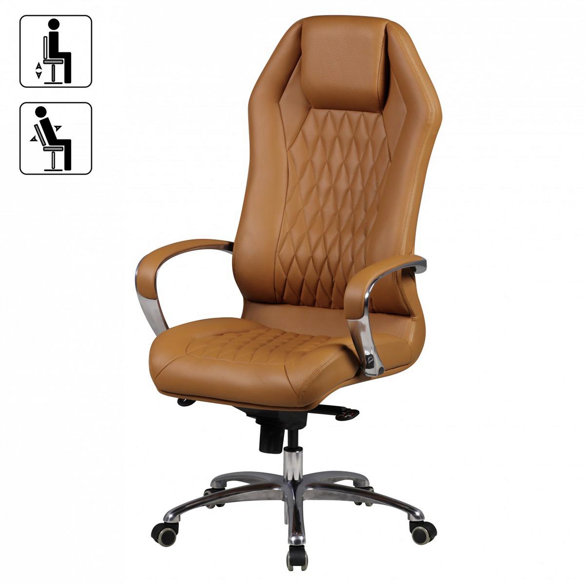 Chefsessel Monterey Mit Arm- Stützen Leder Braun Bis 120 Kg - Hellbraun/Alufarben, MODERN, Leder/Kunststoff (67/136/67cm) - MID.YOU