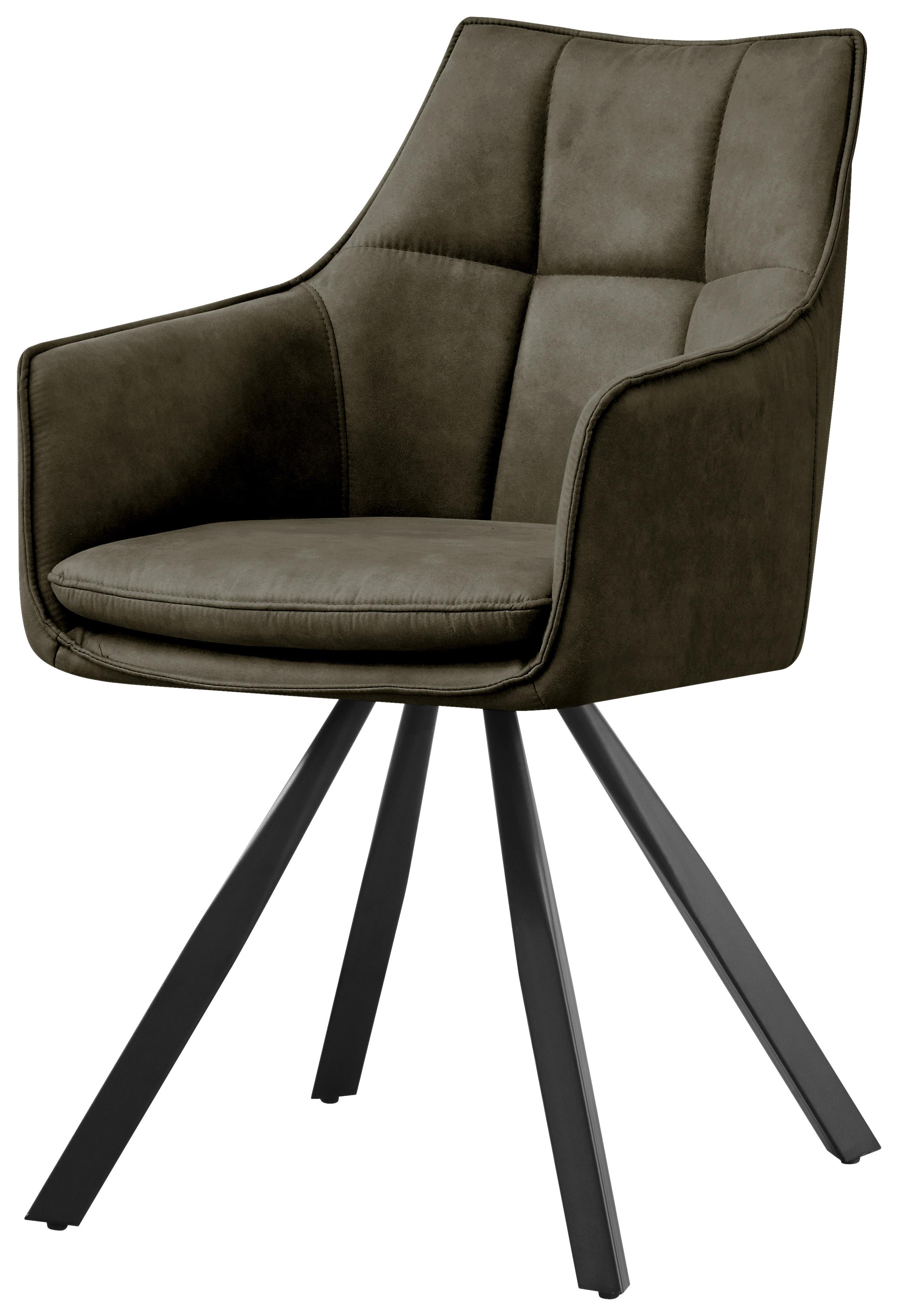 Armlehnstuhl Luna drehbar grün, B: 57cm - Schwarz/Grün, MODERN, Holz/Textil (57/90/62cm)