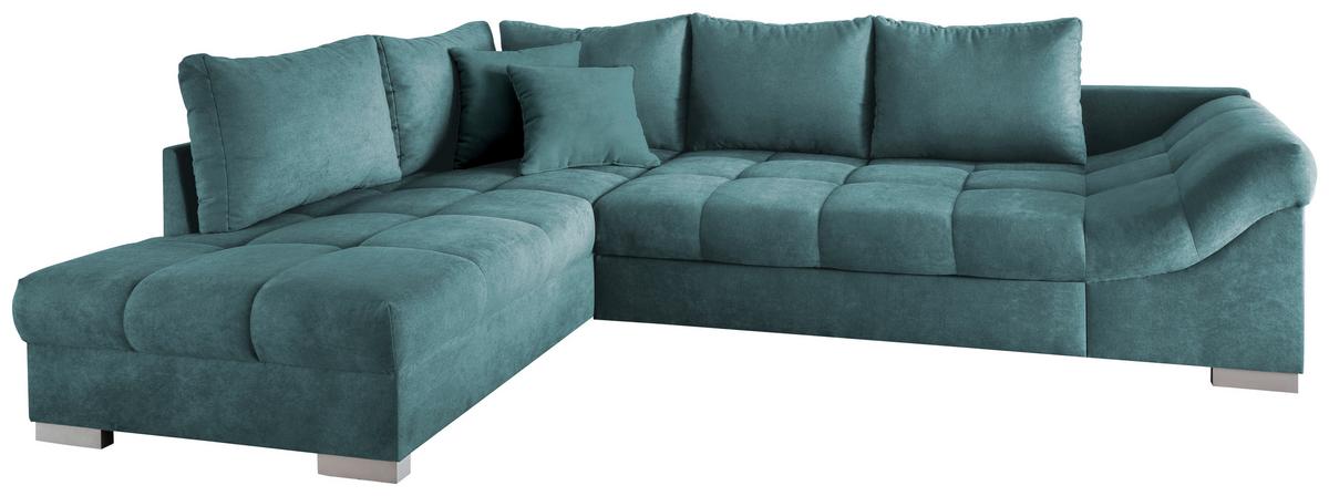 Eckschlafsofa Alvito Petrol S: 202/298 Cm - Silberfarben/Petrol, Design, Textil (202/298cm) - MID.YOU
