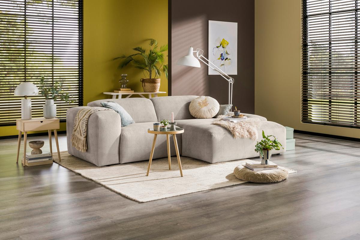 Ecksofa Hannah Creme 252x170 Cm - Creme/Schwarz, Design, Textil (252/170cm) - MID.YOU