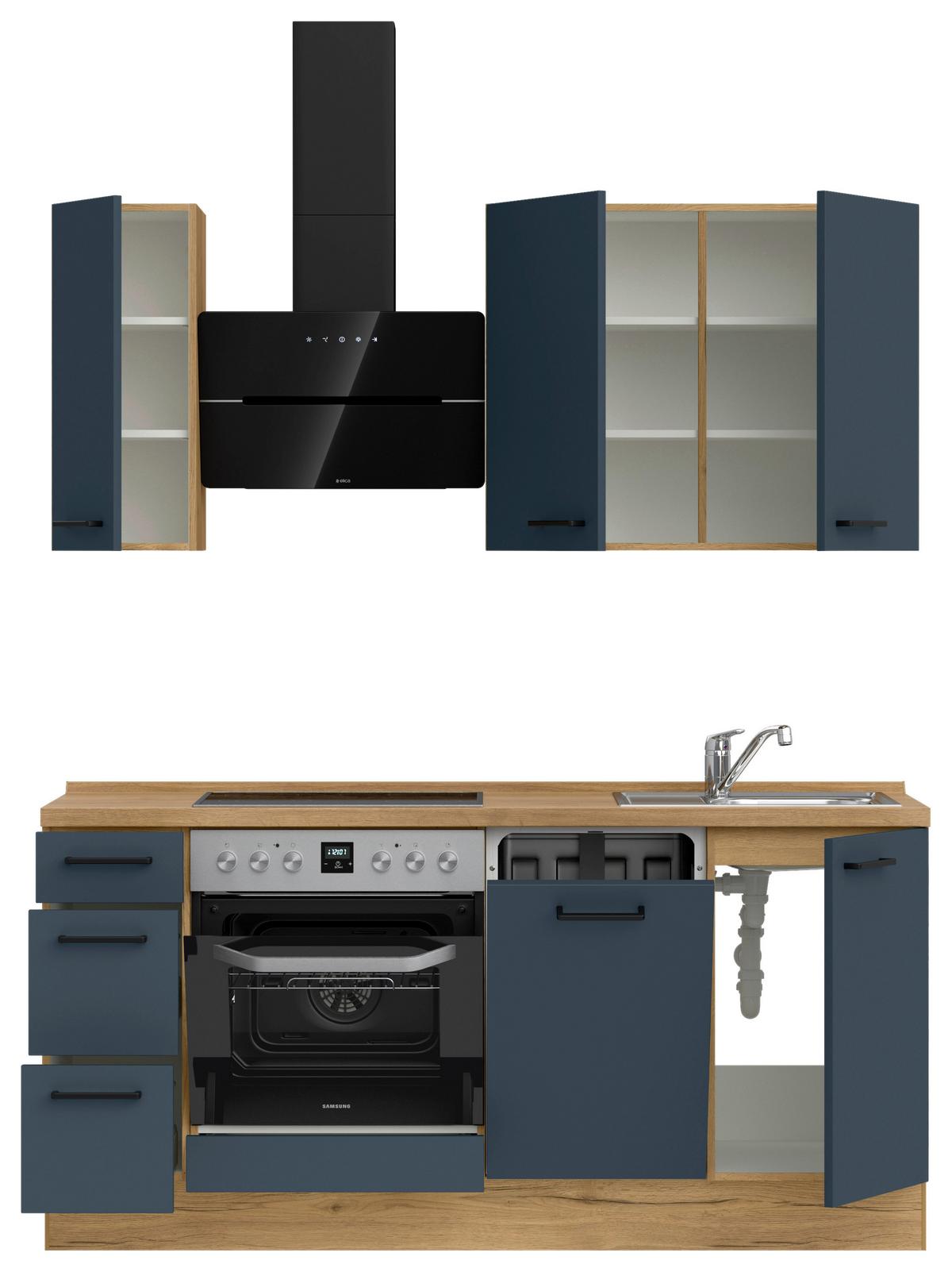 Küchenleerblock Easytouch High-Line, H1 Links - Blau/Eichefarben, MODERN, Holzwerkstoff (180cm) - Nobilia