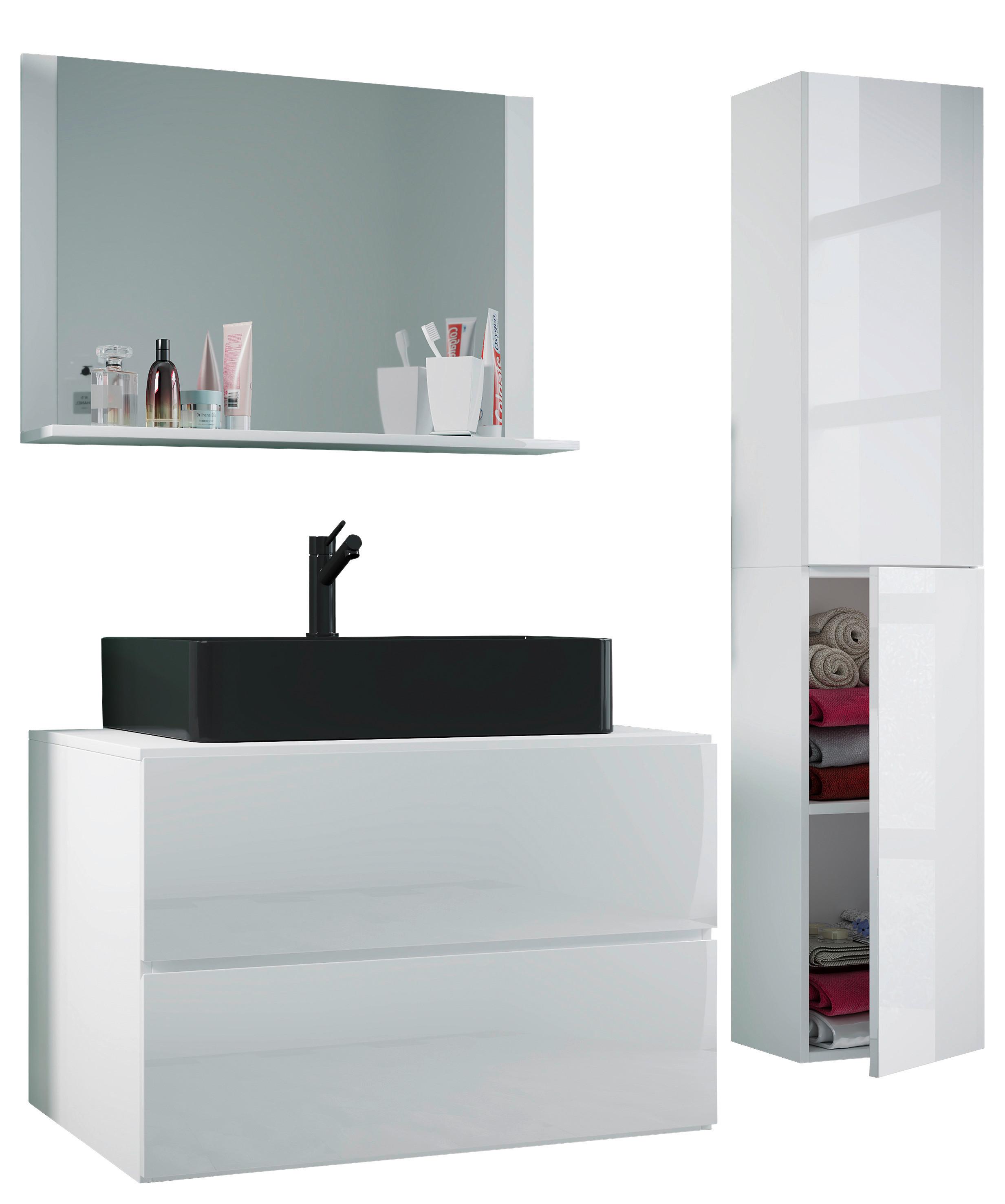 Badezimmer Lendas Bl L - Schwarz/Weiß, MODERN, Glas/Keramik (114cm) - MID.YOU