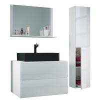 Badezimmer Lendas Bl L - Schwarz/Weiß, MODERN, Glas/Keramik (114cm) - MID.YOU