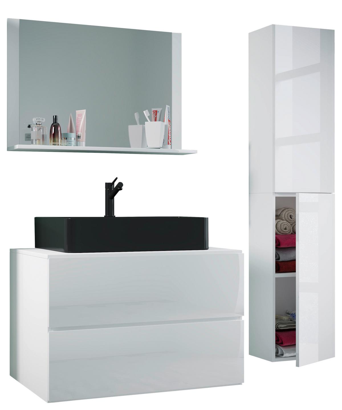 Badezimmer Lendas Bl L - Schwarz/Weiß, MODERN, Glas/Keramik (114cm) - MID.YOU