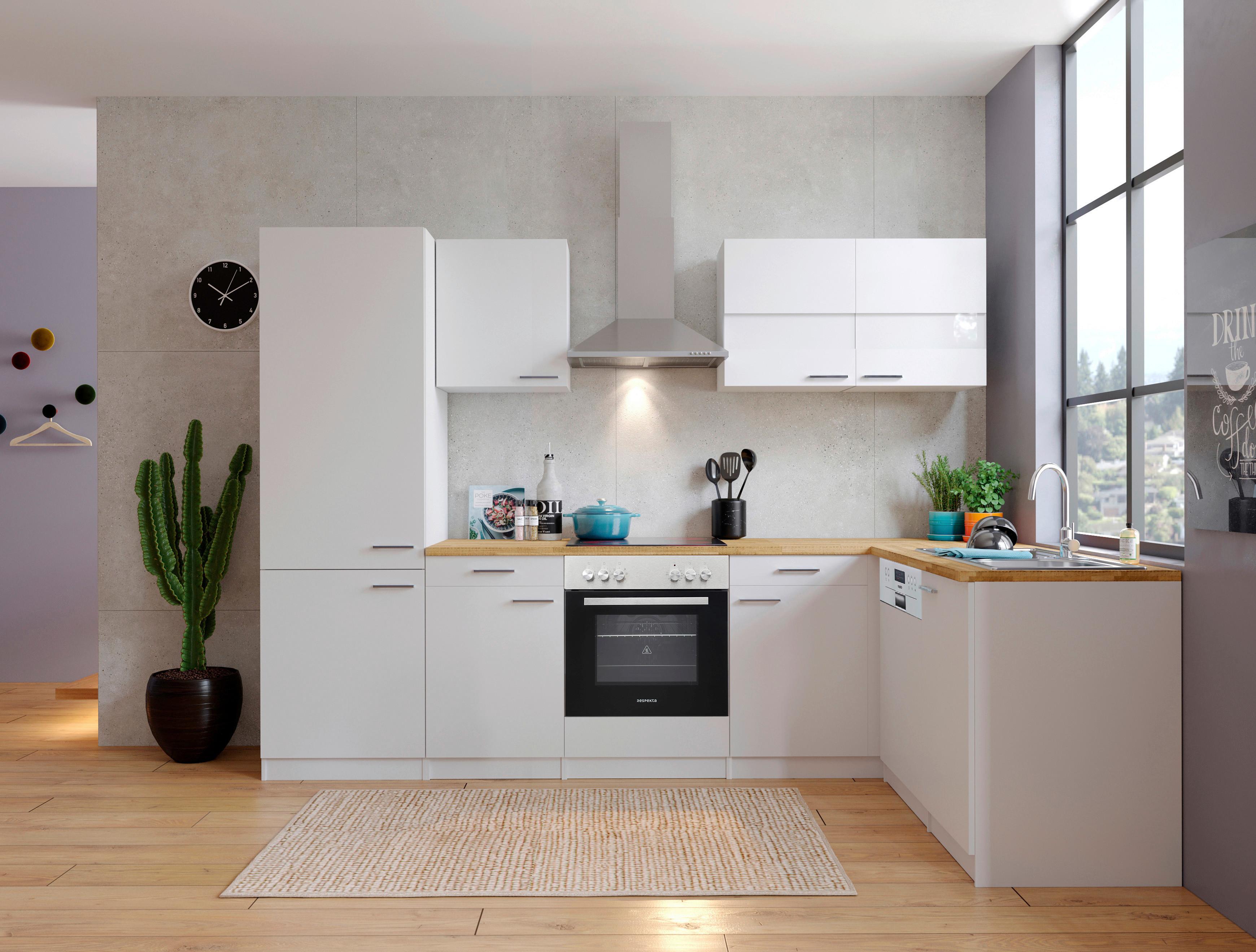 Eckküche Malia L-Küchenblock 280 Cm - Nussbaumfarben/Weiß, Basics, Holzwerkstoff (280/172cm) - Respekta