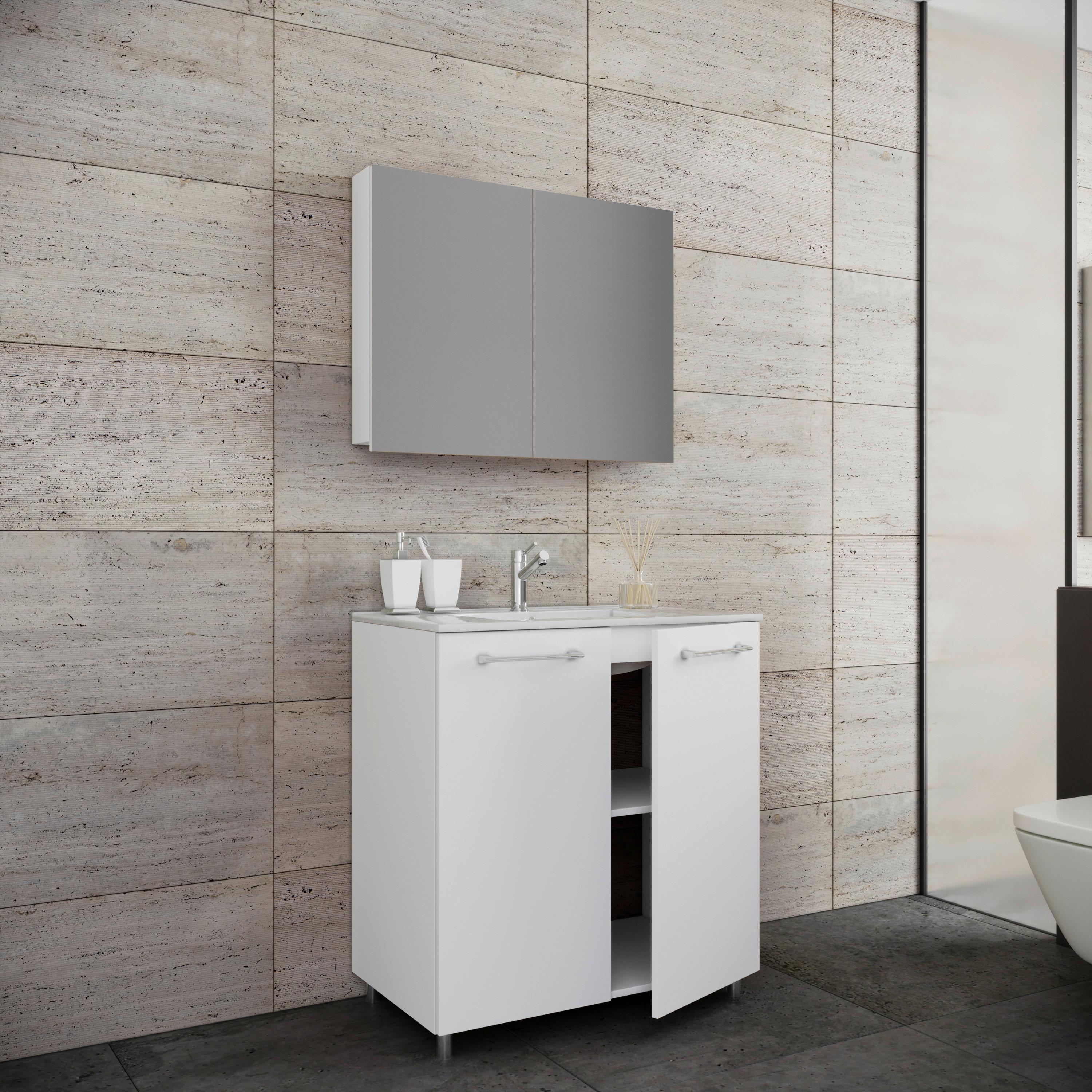 Badezimmer Gilos 3-Teilig Weiß B: 80 cm - Alufarben/Weiß, MODERN, Keramik/Holzwerkstoff (80cm) - MID.YOU