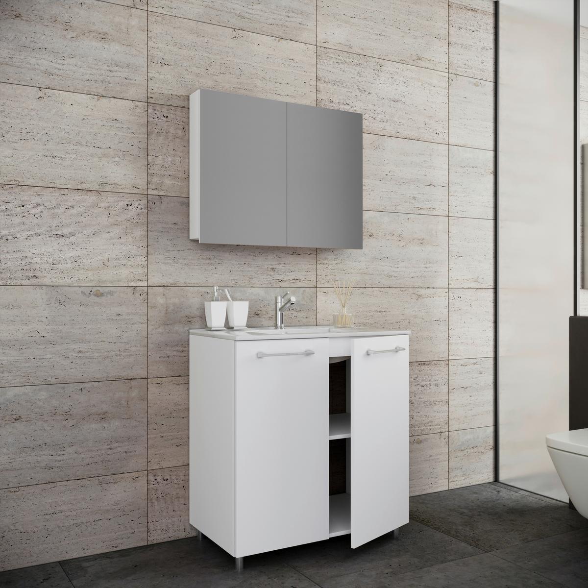 Badezimmer Gilos 3-Teilig Weiß B: 80 cm - Alufarben/Weiß, MODERN, Keramik/Holzwerkstoff (80cm) - MID.YOU