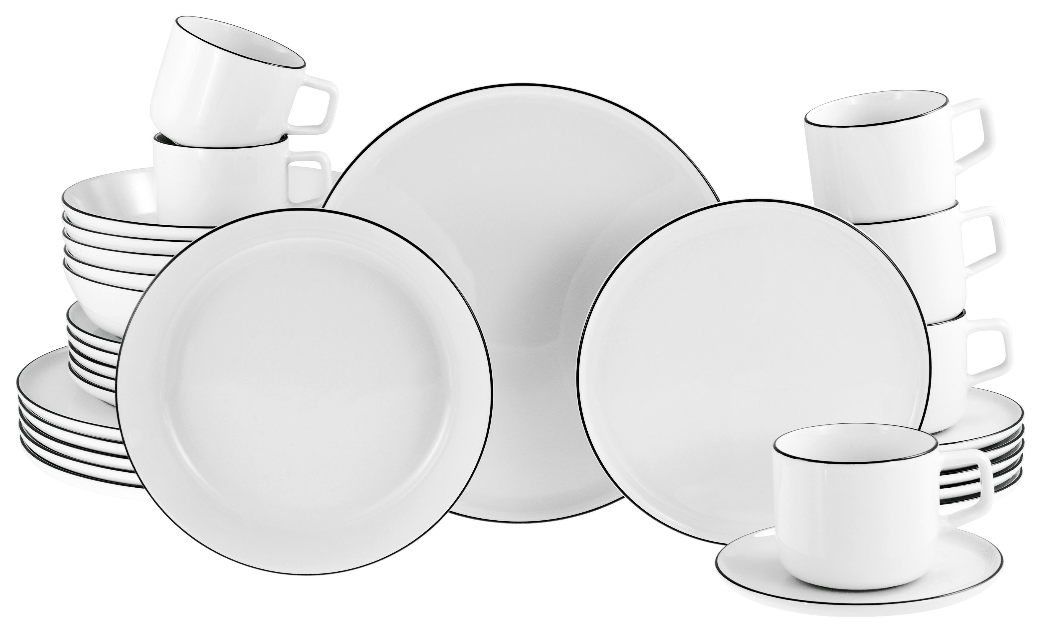Kombiservice Chef Collection 30--Teilig. Schwarz , Weiß - Grauweiß/Schwarz, Basics, Keramik - Creatable