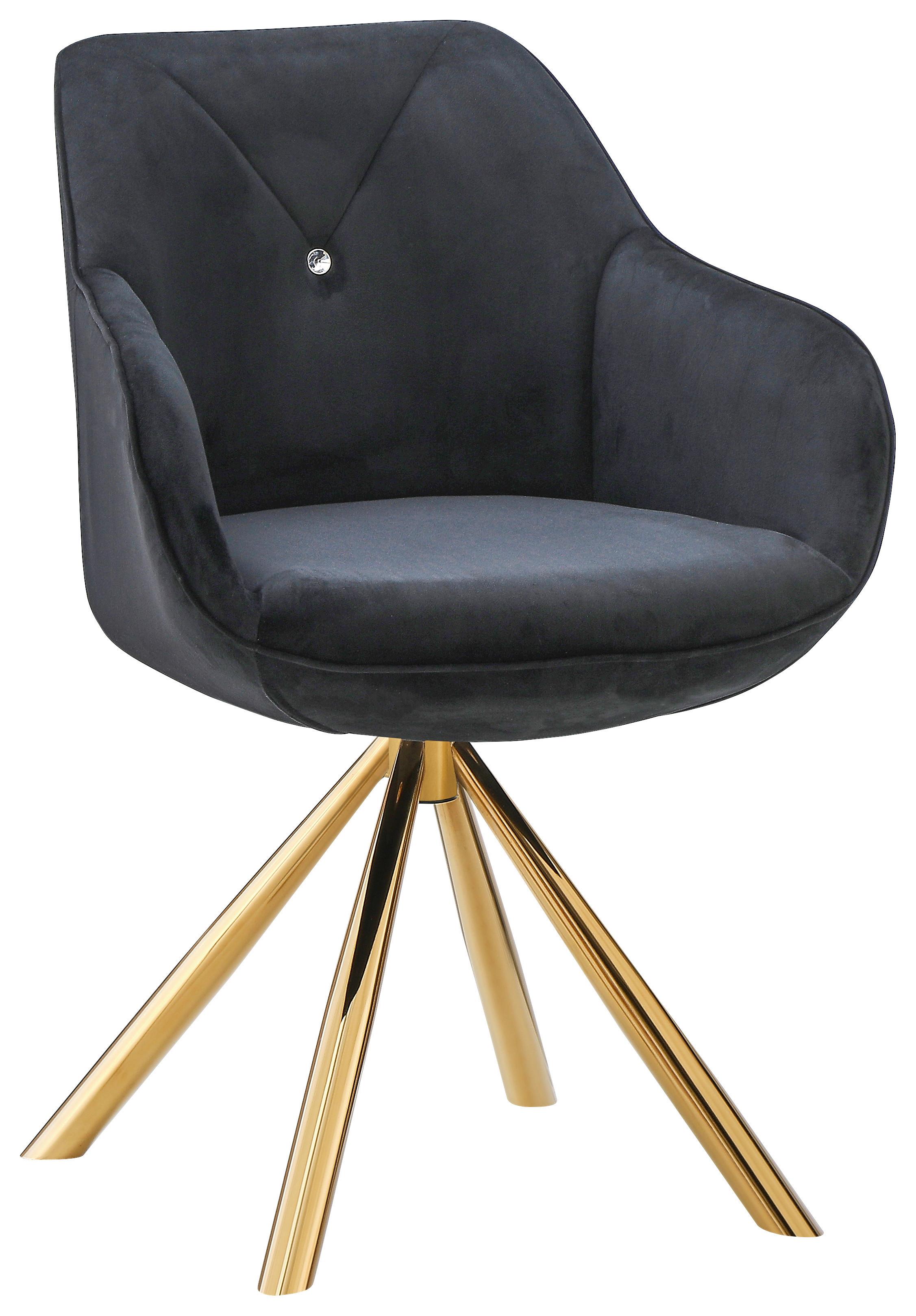 STOLIČKA S PODRÚČKAMI RELAX -GOLD- - čierna/zlatá, Lifestyle, kov/textil (60/84/61cm) - Premium Living