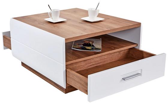 Wohnliche Holzoptik mit Kontrast in Weiß Couchtisch in Holzoptik und Weiß