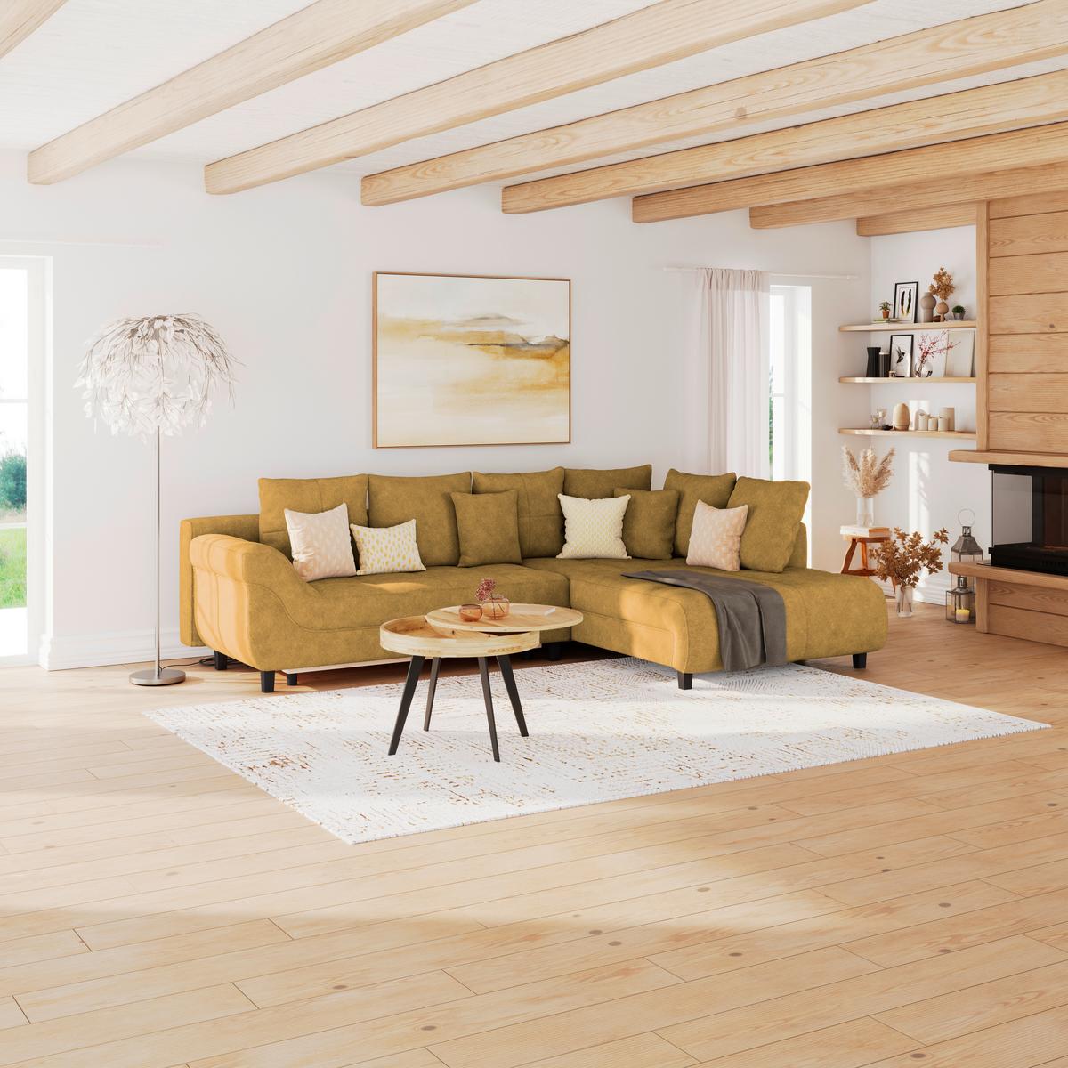 Ecksofa Mendoza - Senfgelb/Schwarz, Design, Textil (309/197cm) - Ondega