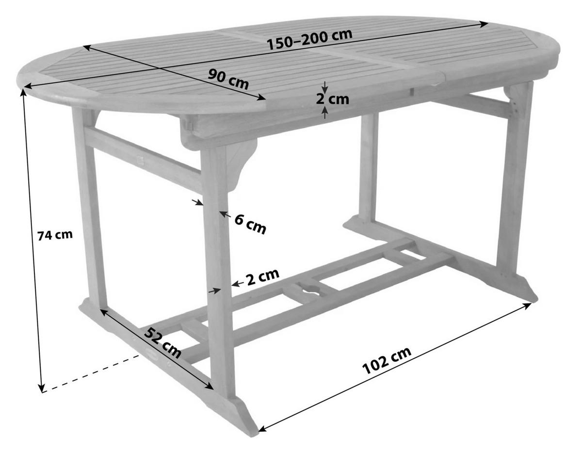 Gartentisch Ausziehbar Stockholm Holz L 150-200 Cm - Braun, Basics, Holz (150-200/90/74cm) - Gardenson