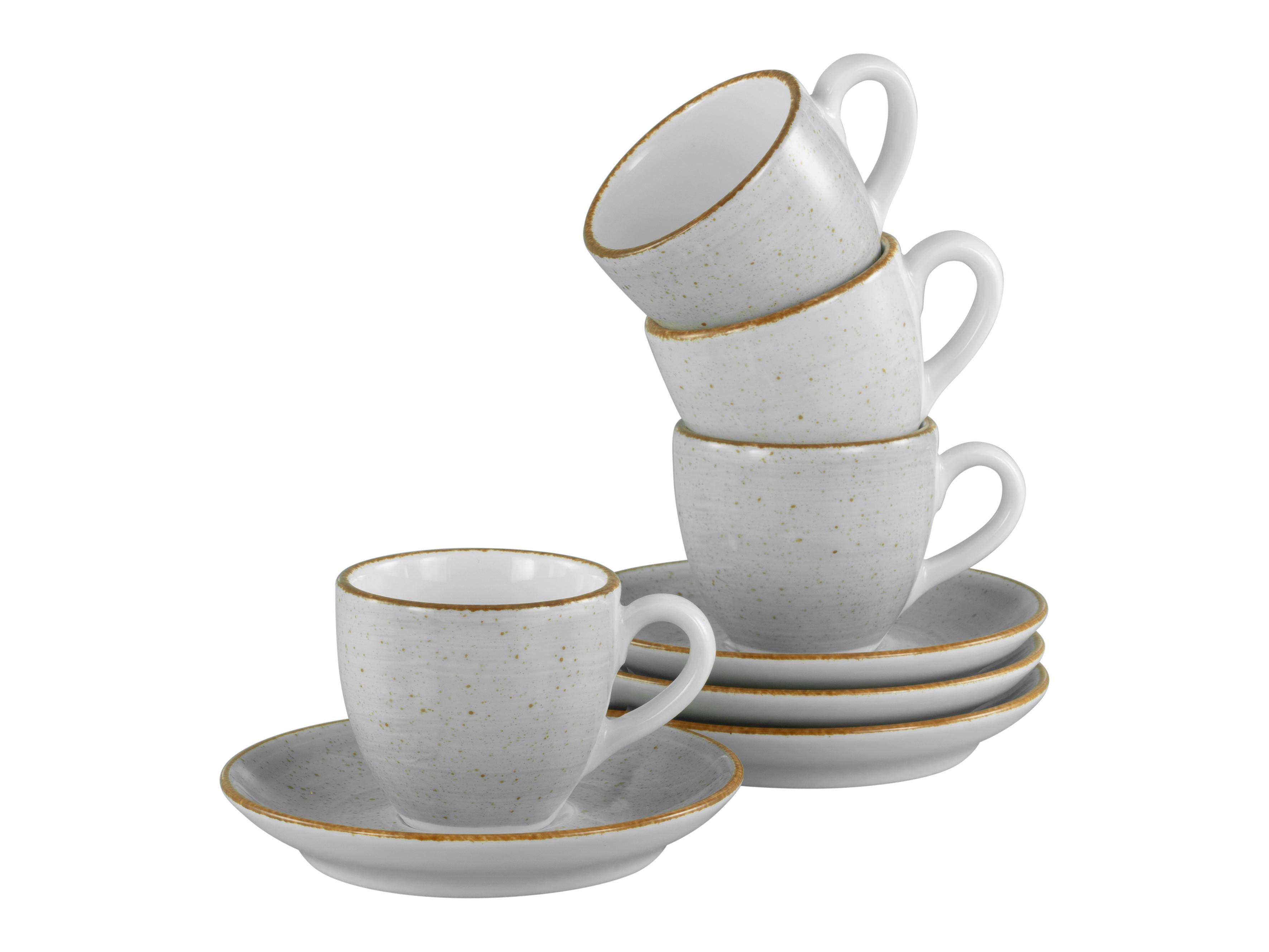 Espressotasse mit Untertasse Vintage Nature Weiß, Hellgrau - Hellgrau/Weiß, Basics, Keramik - Creatable