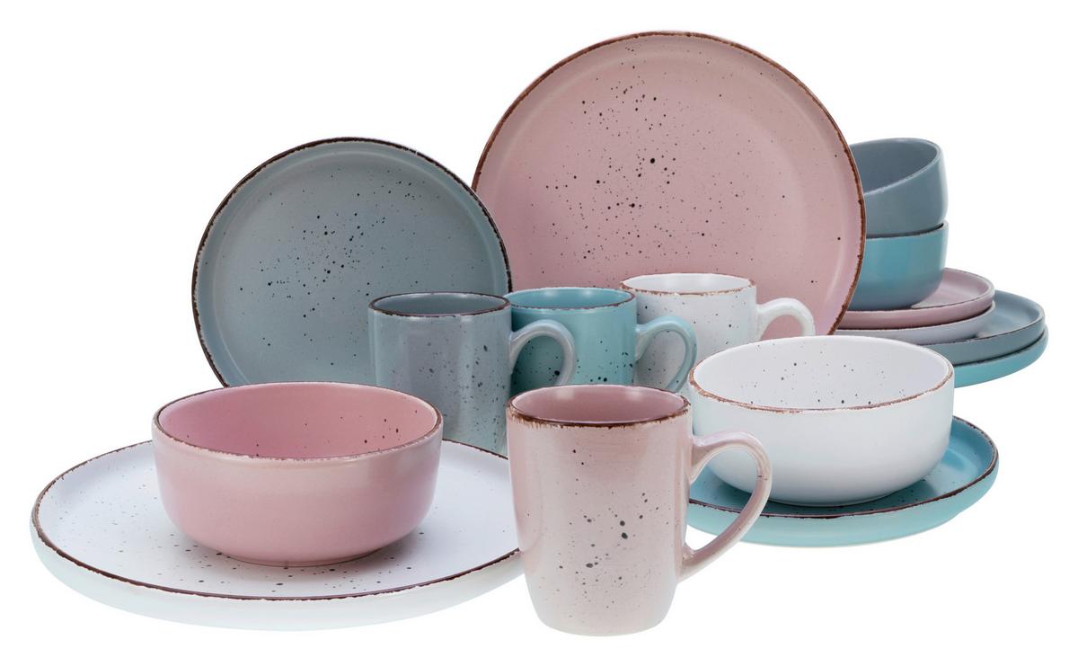 Kombinovaný sevis 16-dielny, farebný - modrá/biela, keramika - Creatable