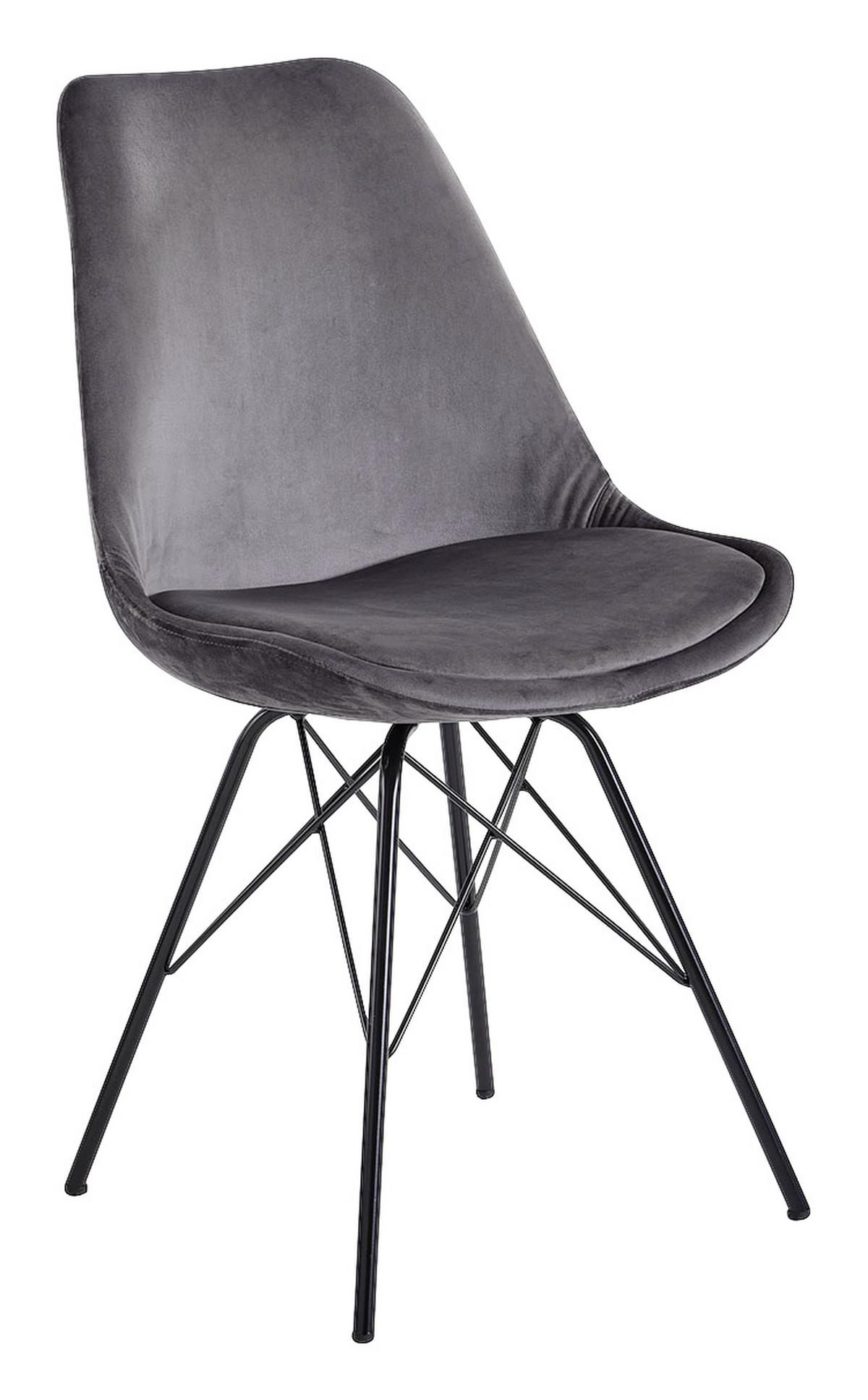 Schalenstuhl Grau Gepolstert Samt 2er-Set - Schwarz/Grau, MODERN, Textil/Metall (48/86/58cm) - MID.YOU