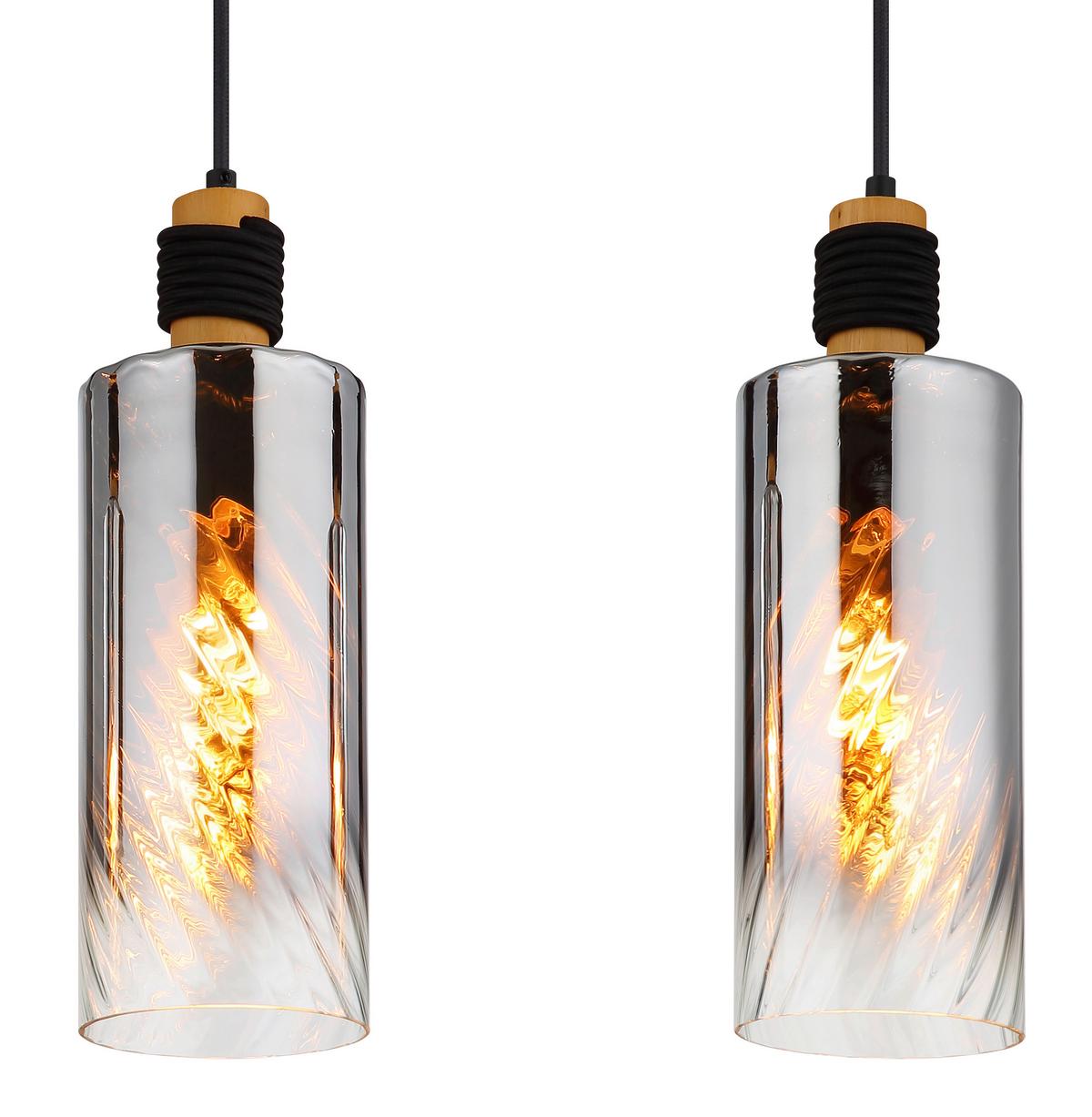 HÄNGELEUCHTE Exkl. 3xE27 40W - Klar/Schwarz, Design, Glas/Holz (68/12/150cm) - Globo