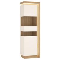 Vitrine Lyon Hell Weiß/eichefarben B: 60 Cm - Weiß Hochglanz/Eichefarben, Trend, Glas/Holzwerkstoff (59,7/198,1/42cm)