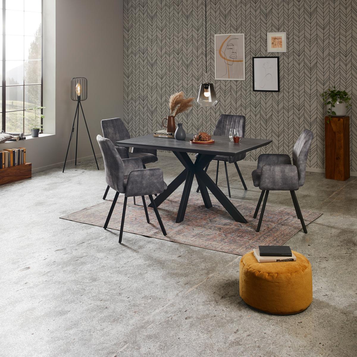 Étkezőasztal Steve 2 - fekete, Modern, faalapú anyag/fém (140/76/90cm)
