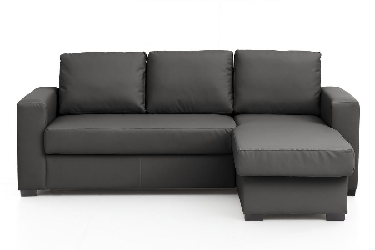 Ecksofa mit Schlaffunktion + Bettkasten Cristiano Lederlook - Dunkelgrau, Basics, Textil (220/150cm) - MID.YOU