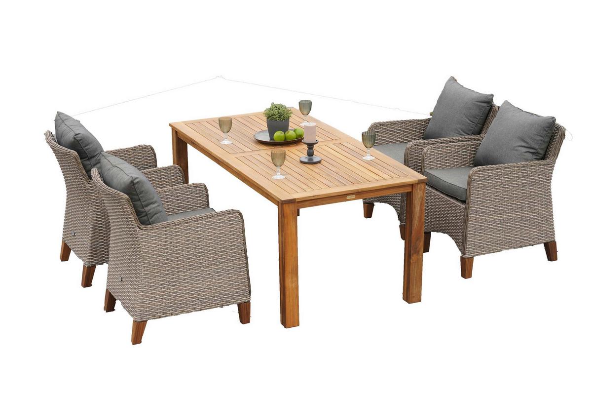 Gartentischgruppe 5tlg. Set - Beige/Beigebraun, KONVENTIONELL, Holz/Kunststoff - Gardenson