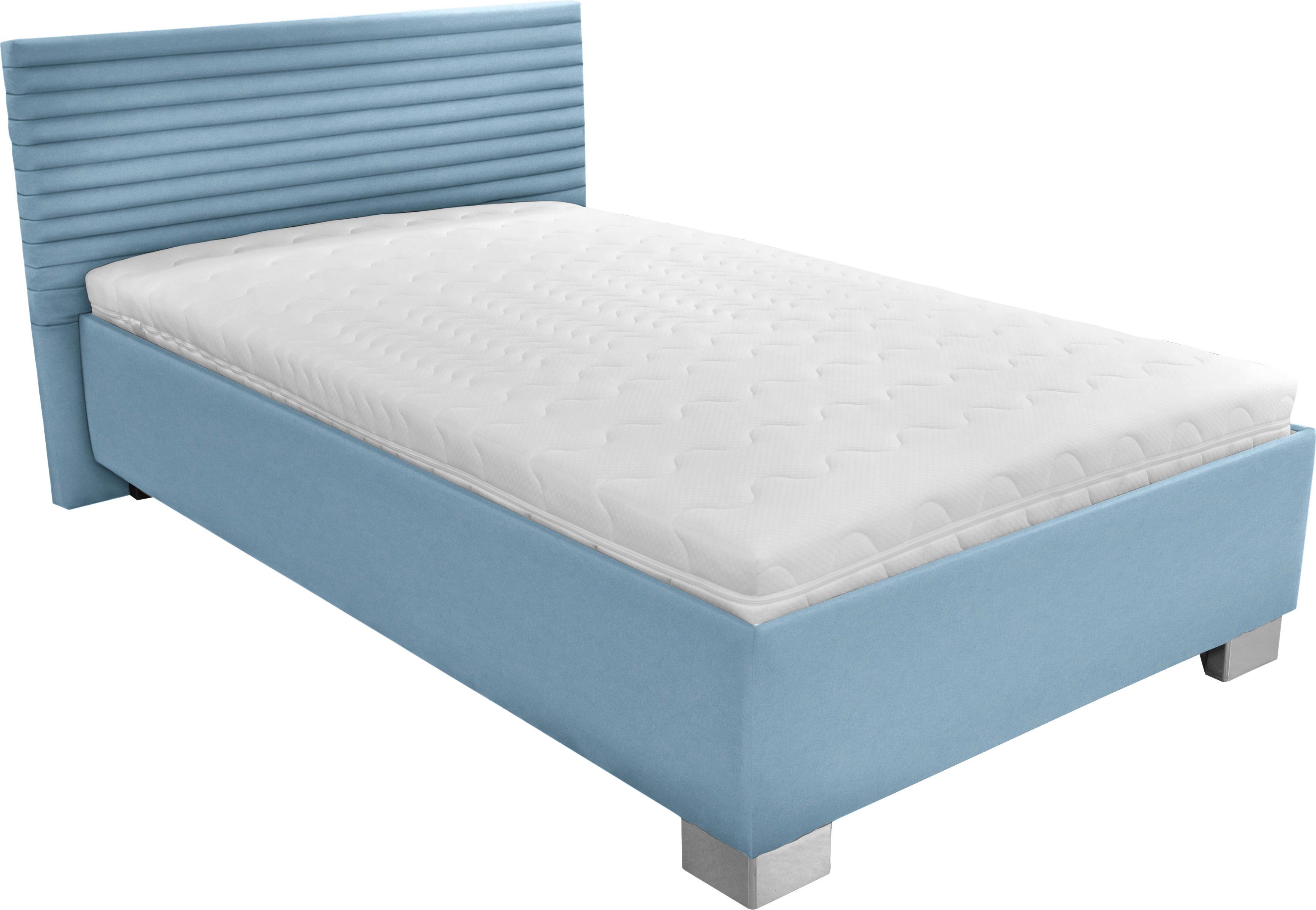 Polsterbett Bettkasten 140x200 Como Hellblau - Chromfarben/Weiß, Holz/Textil (140/200cm)