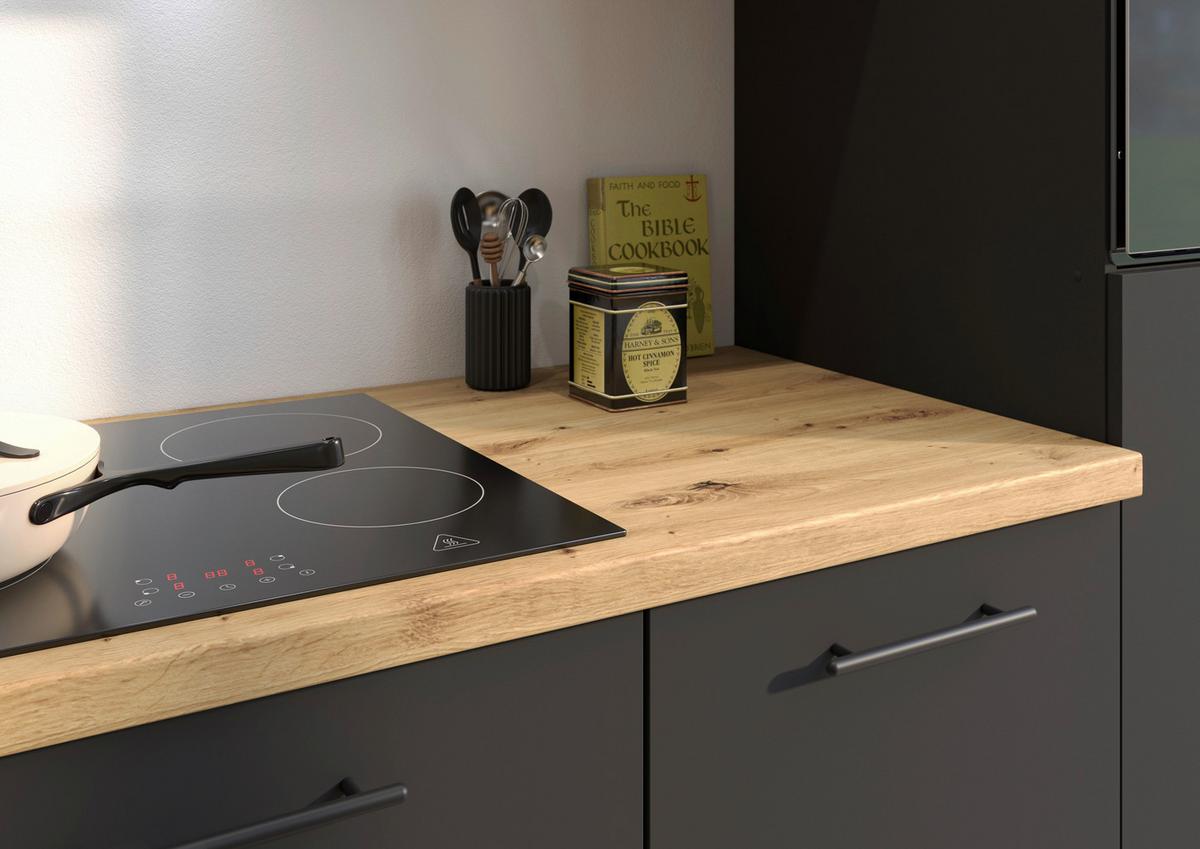 Küchenblock Capri Schwarz/Eiche Dekor B: 280 cm - Schwarz/Eiche Artisan, Basics, Glas/Holzwerkstoff (280cm) - MID.YOU