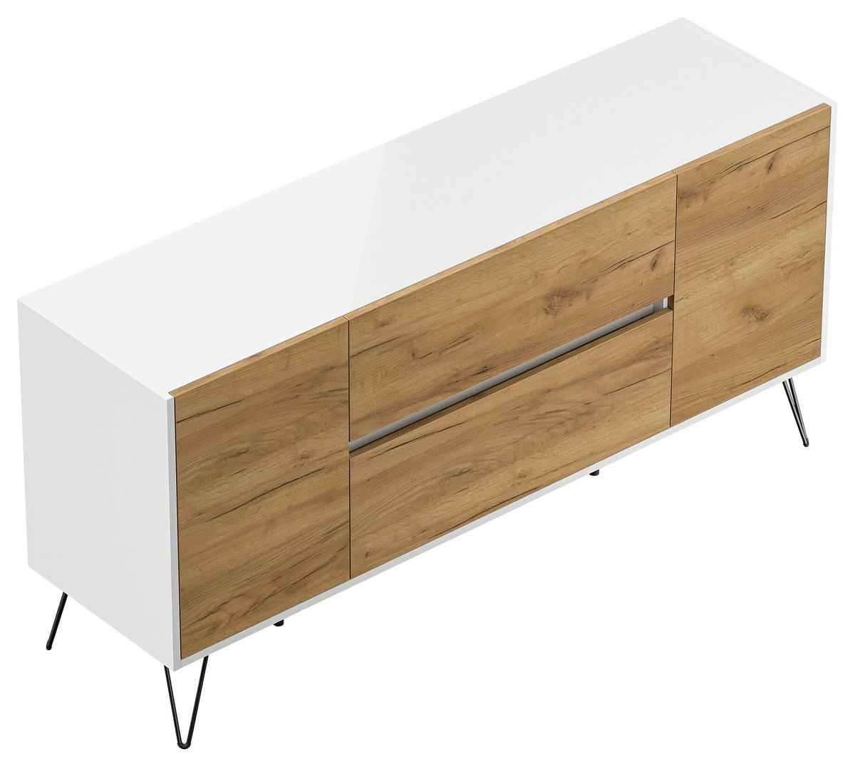 Sideboard Posseik Industrial Eichefarben/weiß B: 155 Cm - Eichefarben/Weiß Hochglanz, Design, Holzwerkstoff (155/75,8/42cm) - P & B