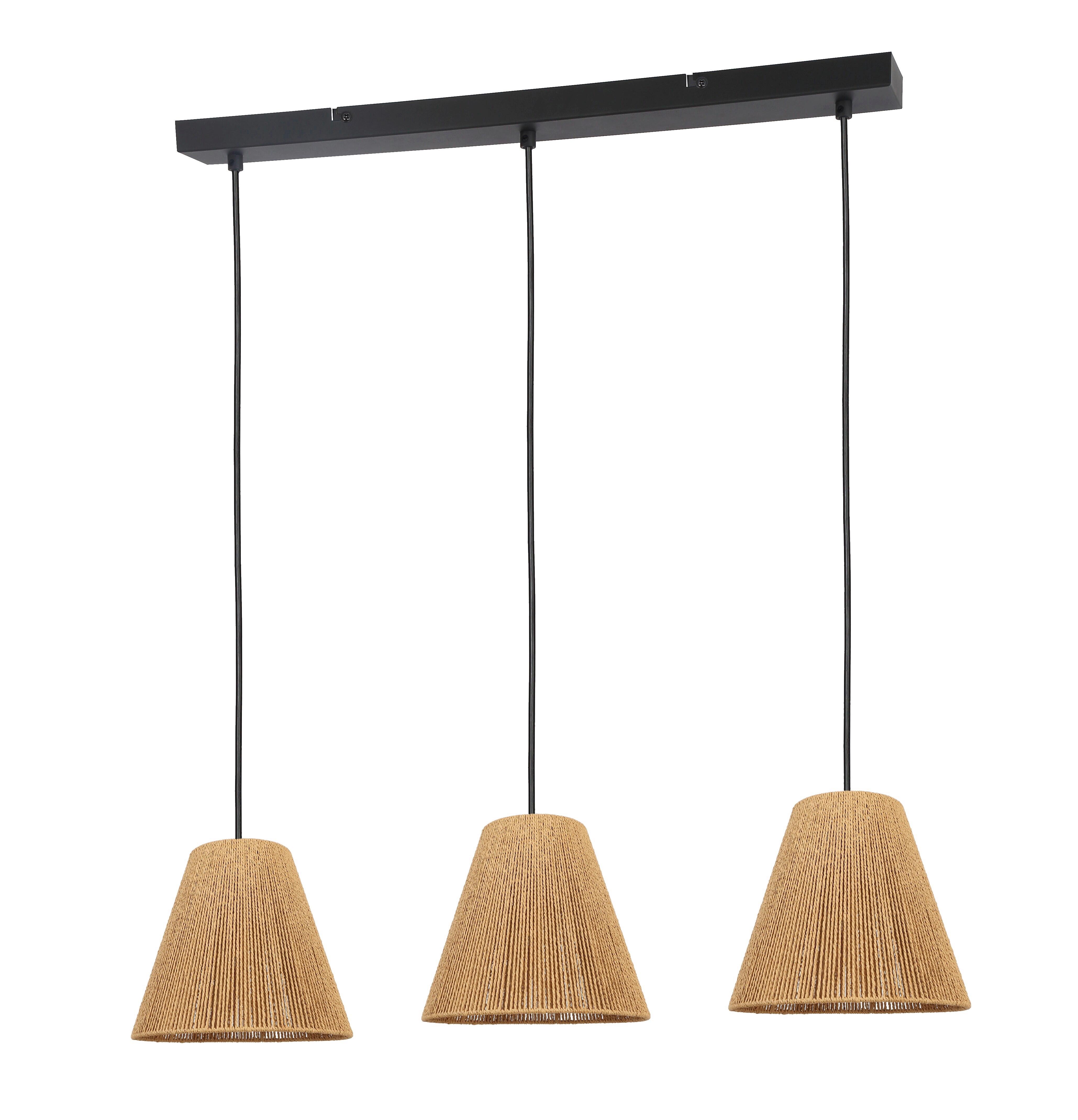 Hängeleuchte Zorica H: 120 cm 3-Flammig - Schwarz/Naturfarben, ROMANTIK / LANDHAUS, Papier/Metall (80/20/120cm) - James Wood