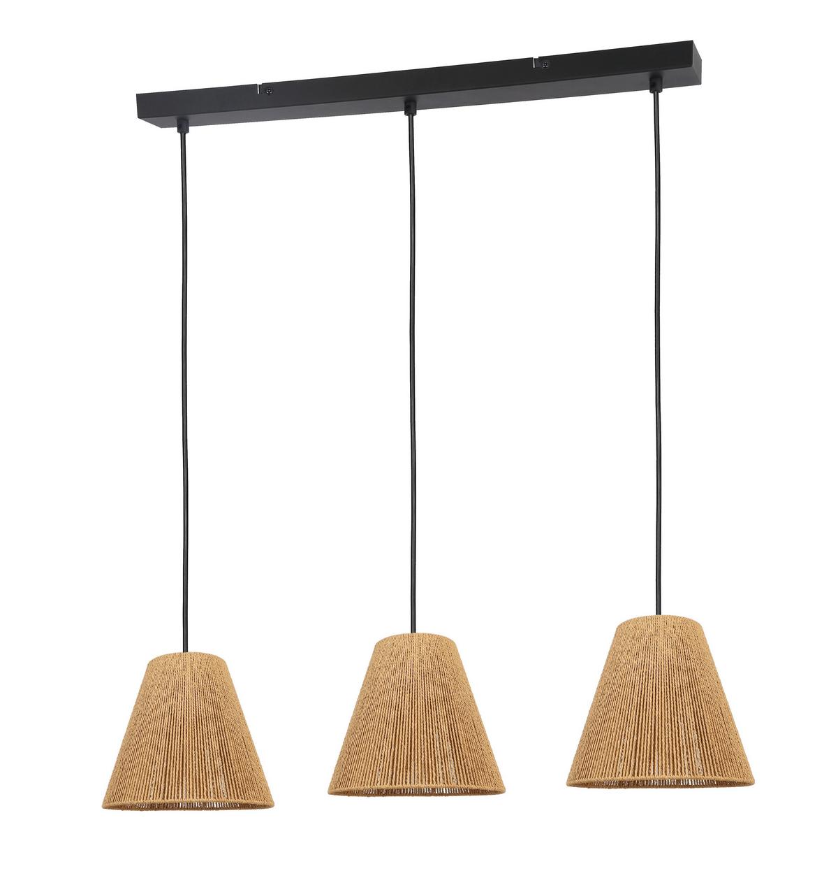 Hängeleuchte Zorica H: 120 cm 3-Flammig - Schwarz/Naturfarben, ROMANTIK / LANDHAUS, Papier/Metall (80/20/120cm) - James Wood