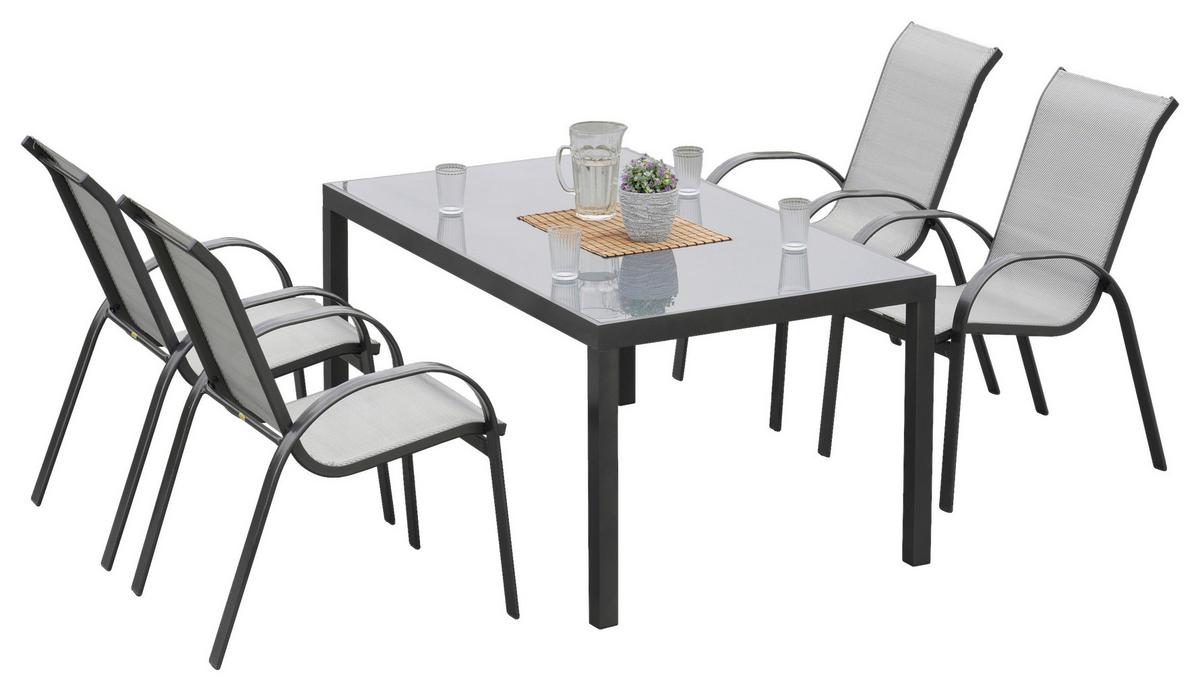 Gartenmöbel Set 5-tlg. Amalfi Aus Aluminium - Graphitfarben/Braun, MODERN, Kunststoff/Metall - Gardenson