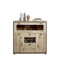 Highboard Ruben - Eichefarben/Schwarz, KONVENTIONELL, Glas/Holzwerkstoff (125/125/40cm) - Livetastic