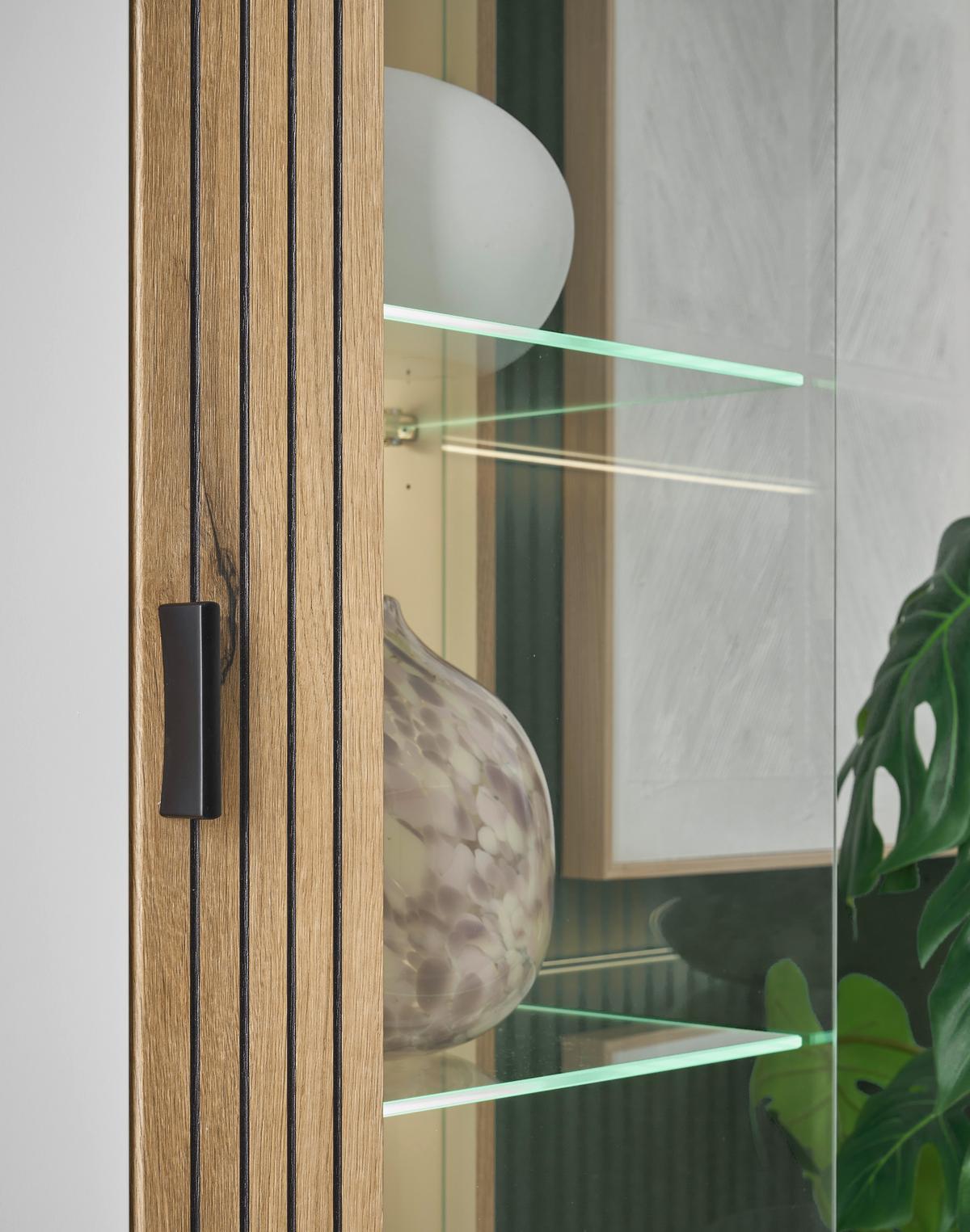 Vitrine Hudson Weiß/Eichefarben B: 75 cm - Eichefarben/Schwarz, Design, Glas/Holzwerkstoff (75/180/38cm) - MID.YOU